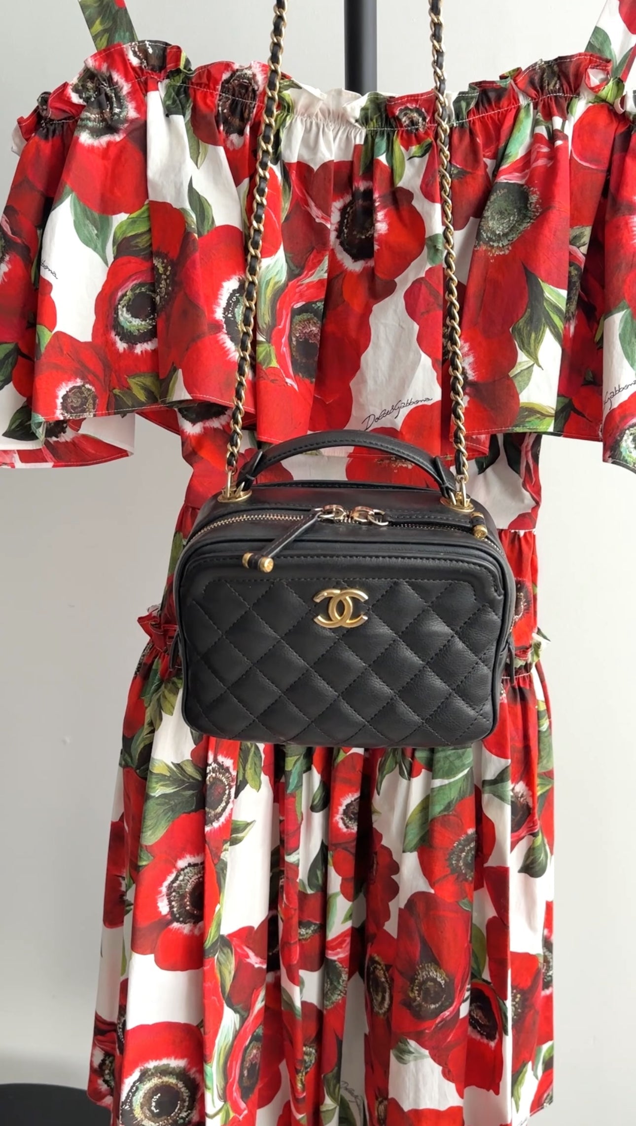 Chanel Black Lambskin Leather Extra Pocket Vanity Chain Bag