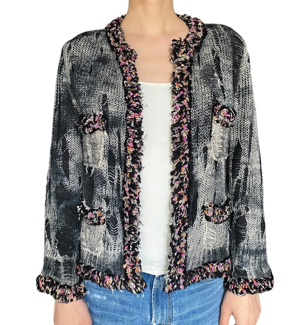 Avant Toi Grey Distressed Tweed igan - L