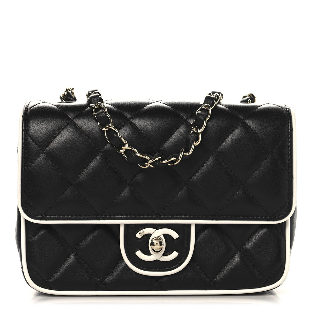 Lambskin Quilted Resin CC Mini Flap Bag Black White