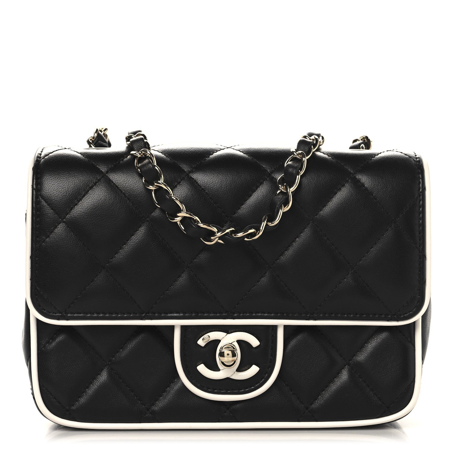 Lambskin Quilted Resin CC Mini Flap Bag Black White