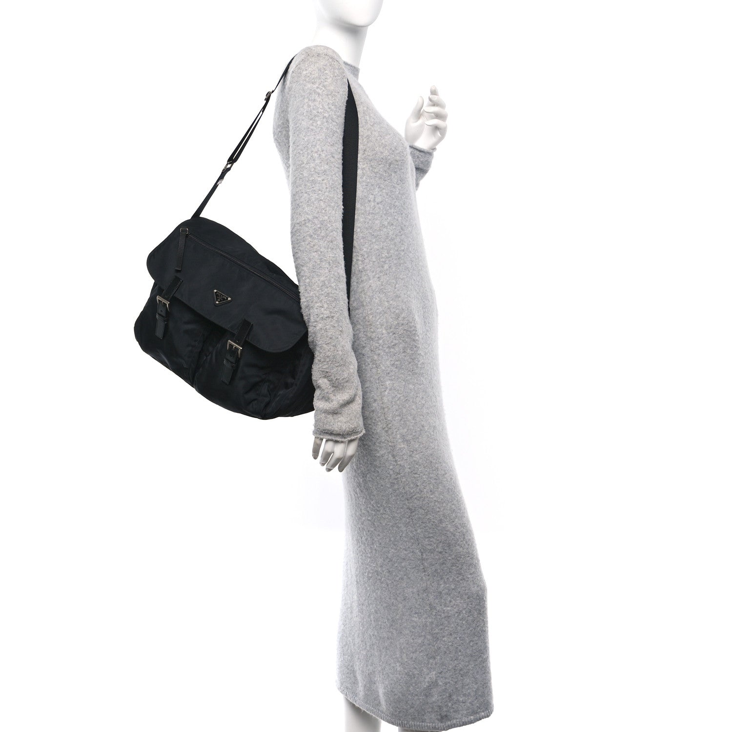 Tessuto Nylon Saffiano Vela Messenger Bag Black