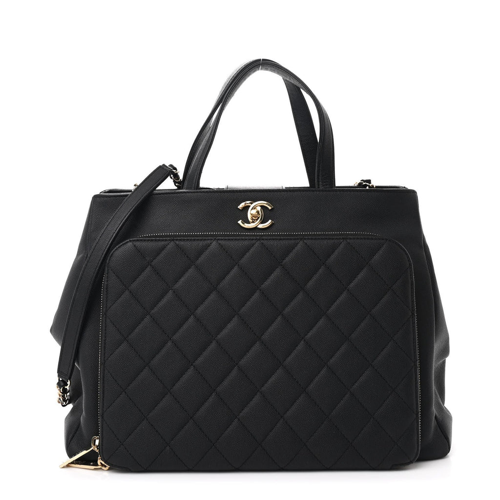 Caviar Quilted Large Business Affinity Shopping Bag Black