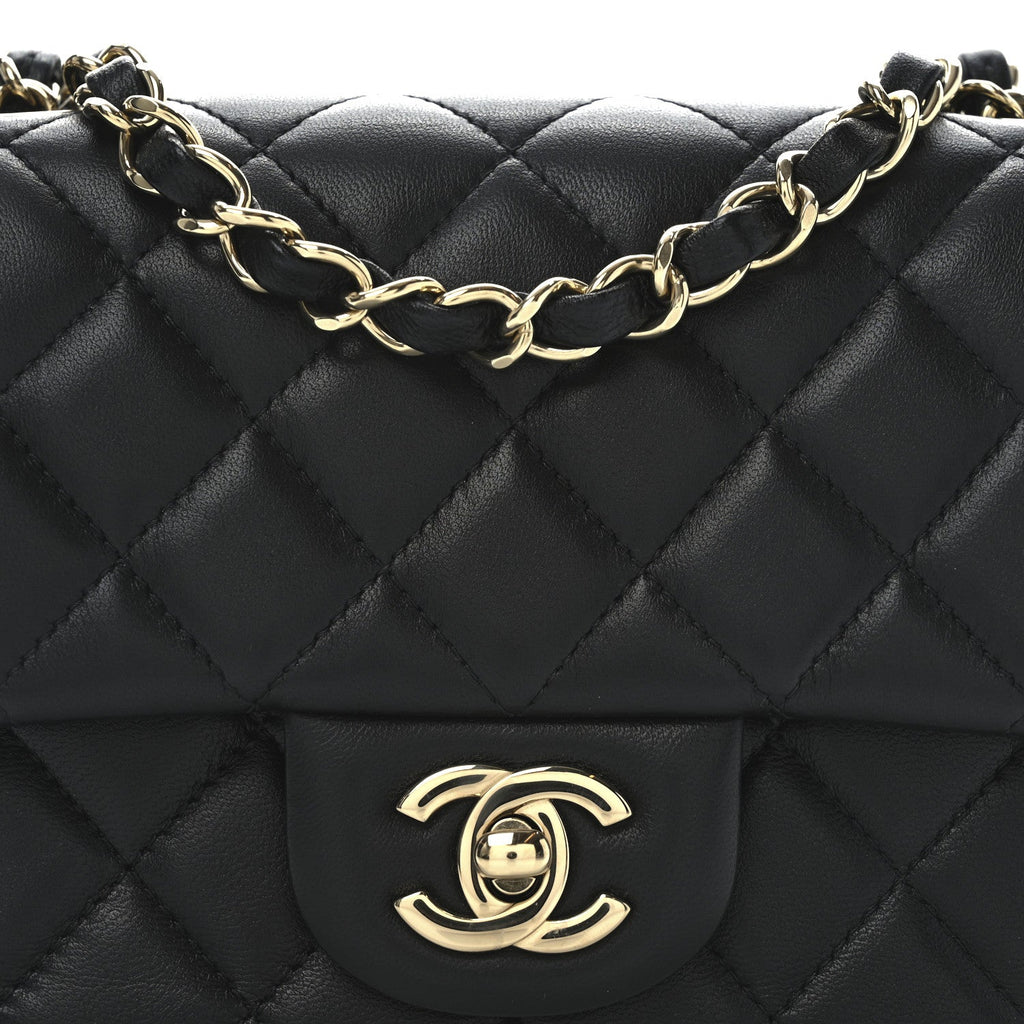 Lambskin Quilted Mini Square Flap Black