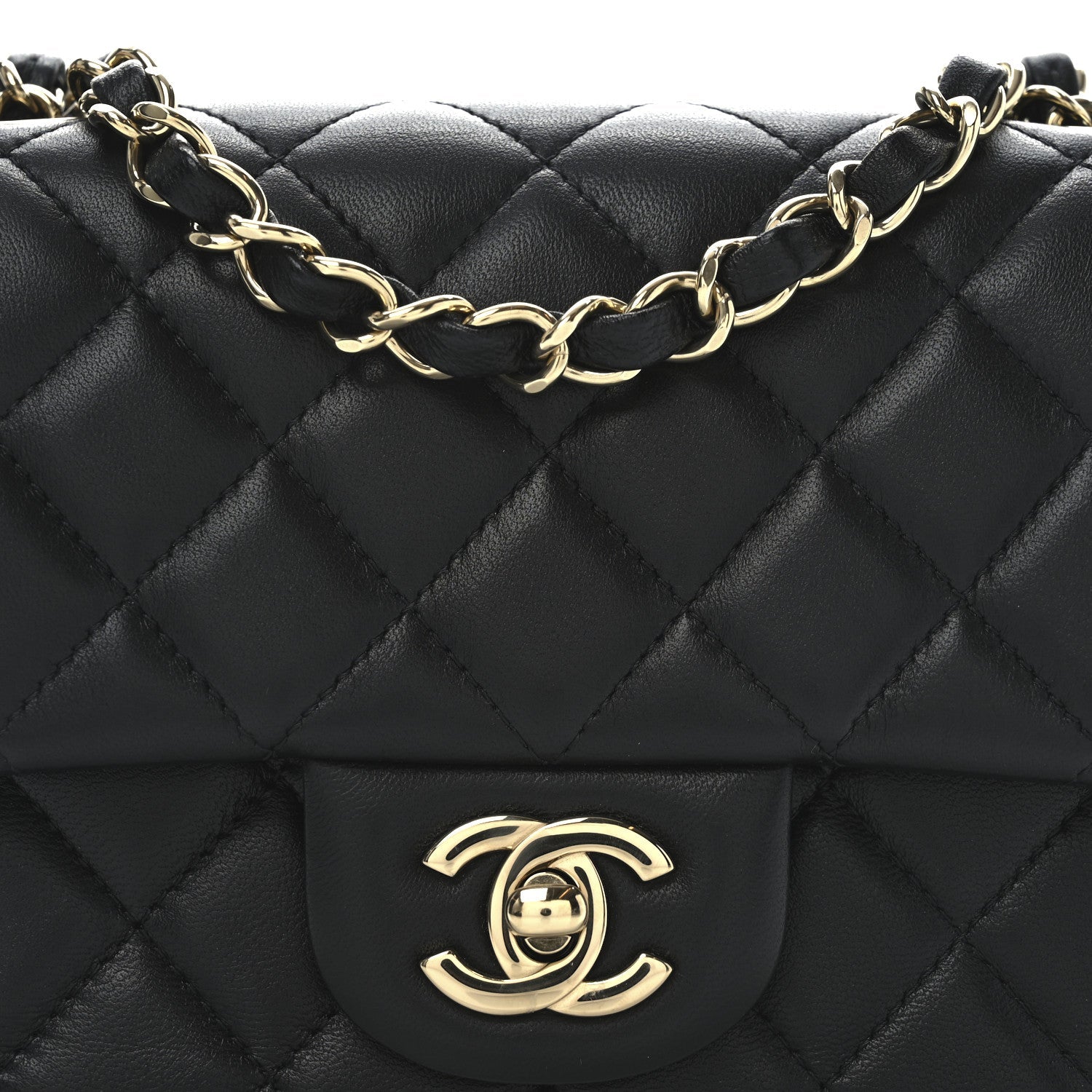 Lambskin Quilted Mini Square Flap Black