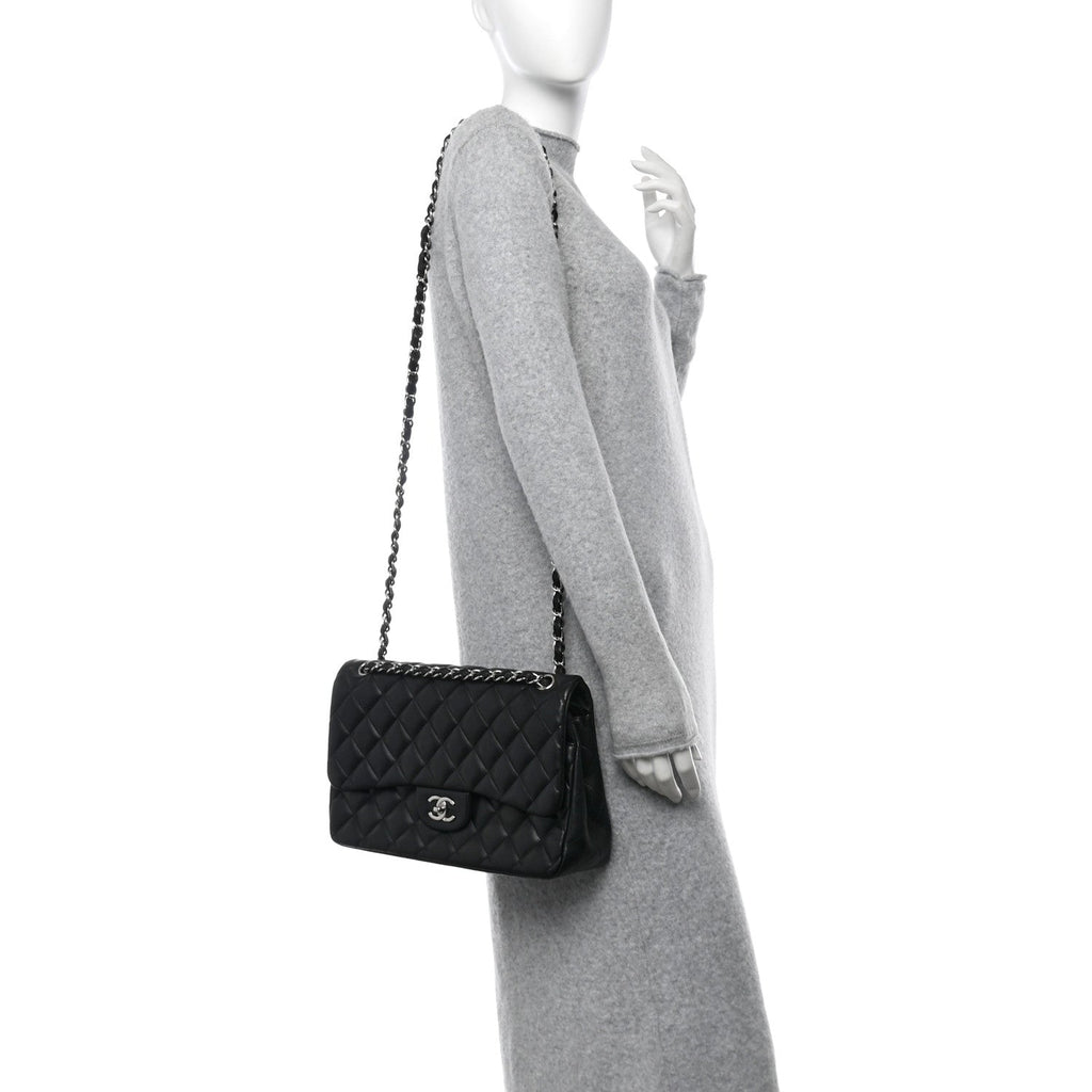 Lambskin Quilted Jumbo Double Flap Black