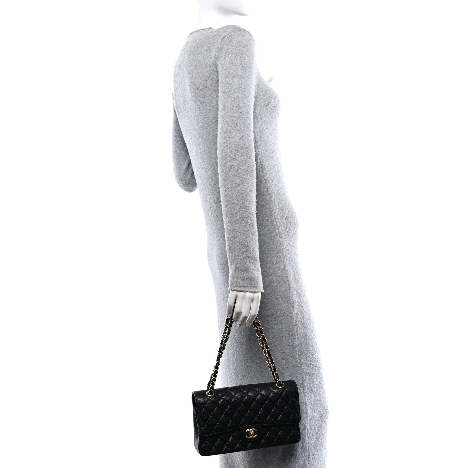 Caviar Quilted Medium Double Flap Black