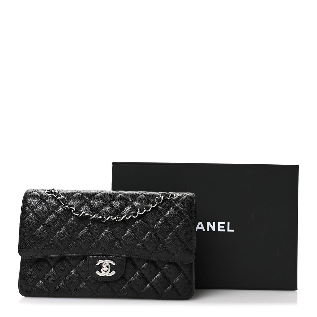 Caviar Quilted Medium Double Flap Black