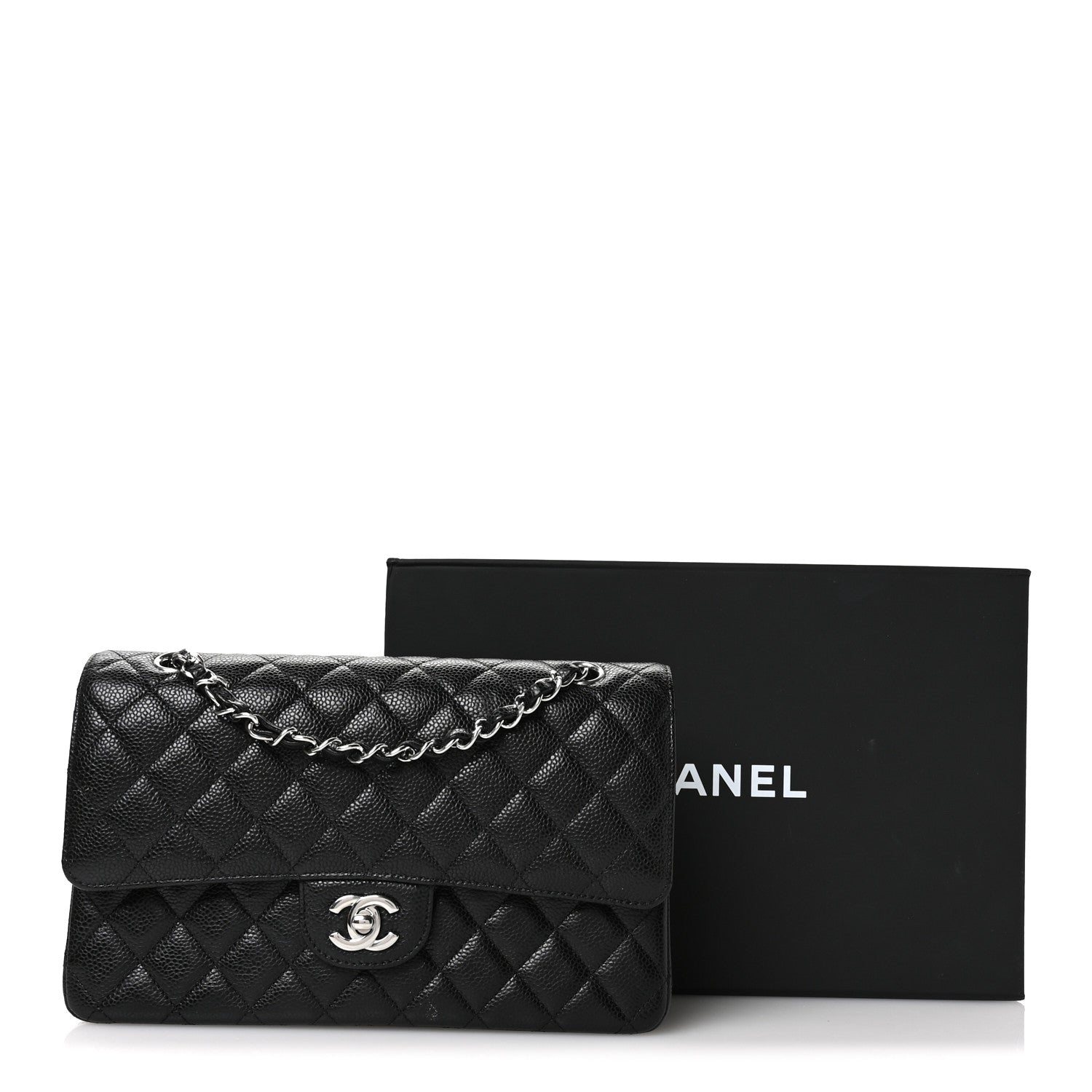 Caviar Quilted Medium Double Flap Black