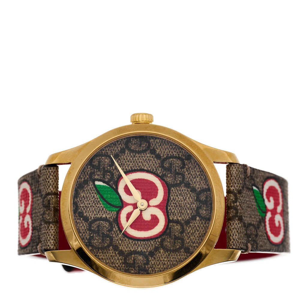 Stainless Steel Canvas 38mm G-Timeless Chinese Valentine's GG Apple Quartz Watch Brown