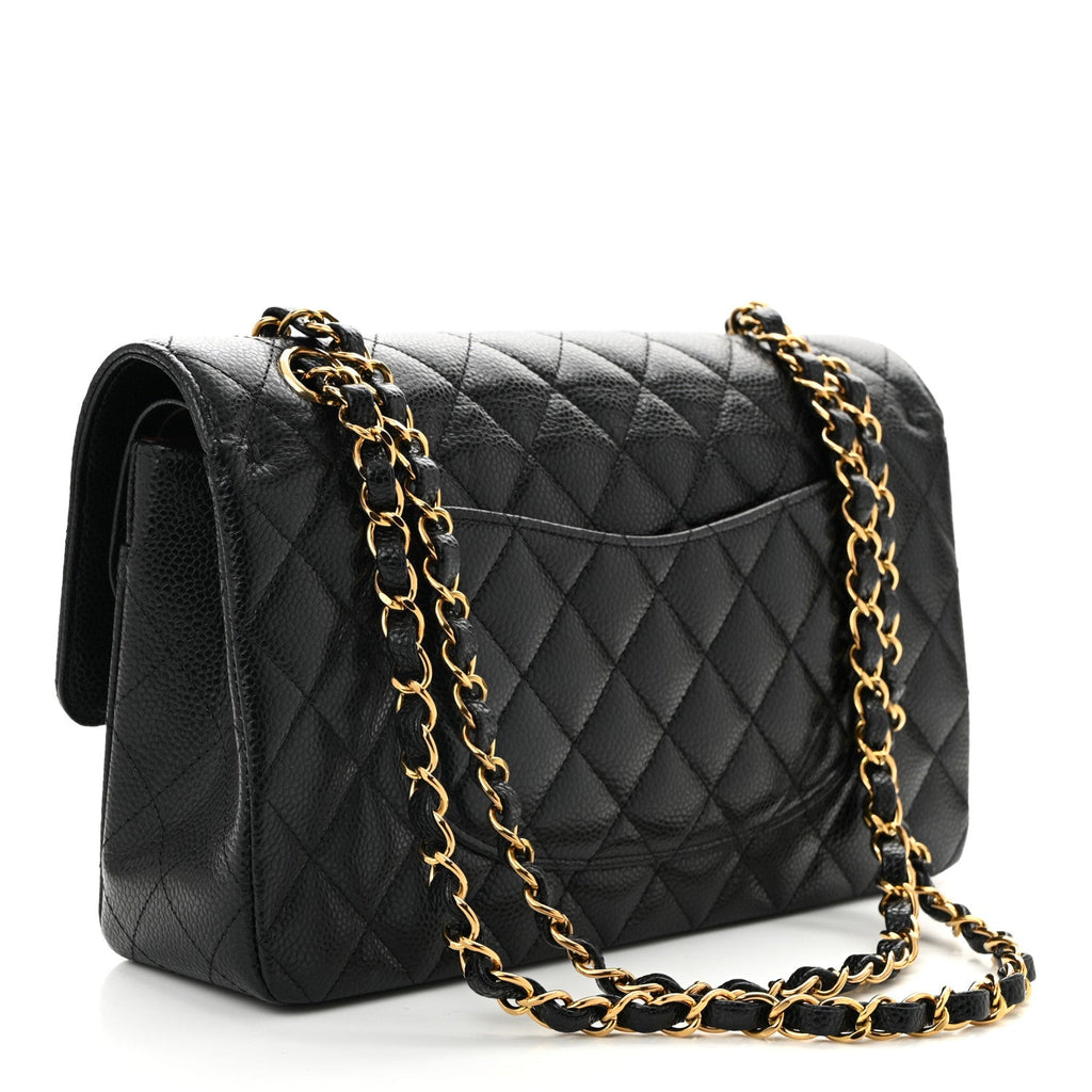 Caviar Quilted Medium Double Flap Black