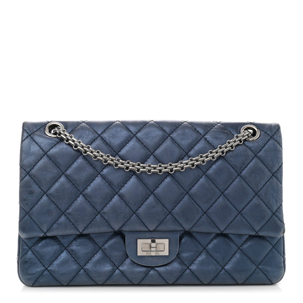 Metallic Aged Calfskin Quilted 2.55 Reissue 226 Flap Dark Navy Blue