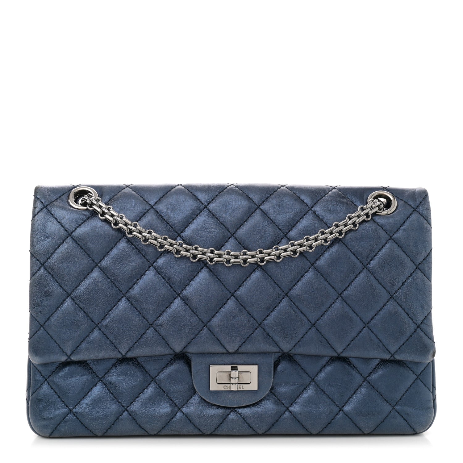 Metallic Aged Calfskin Quilted 2.55 Reissue 226 Flap Dark Navy Blue
