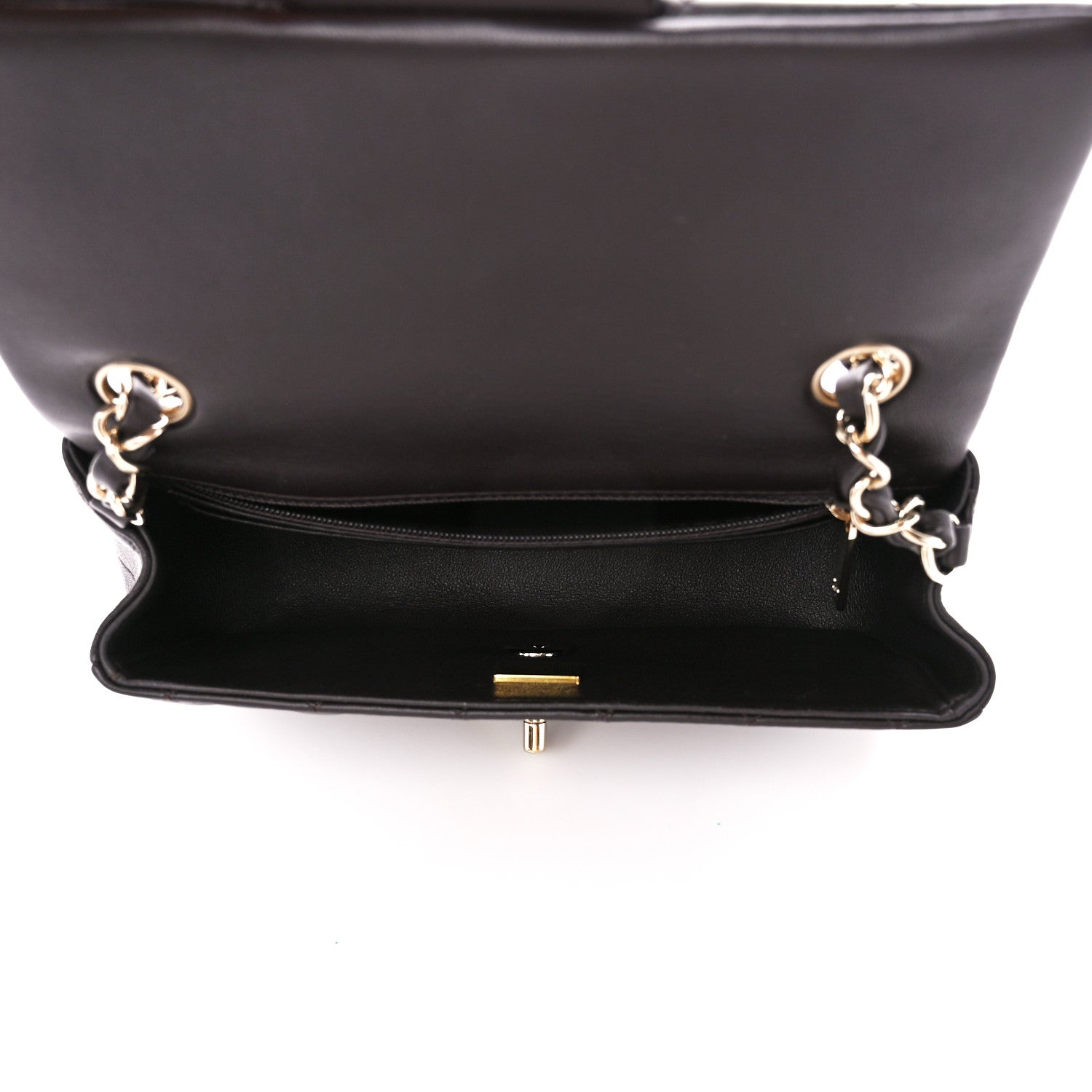 Lambskin Quilted Mini Rectangular Flap Dark Brown