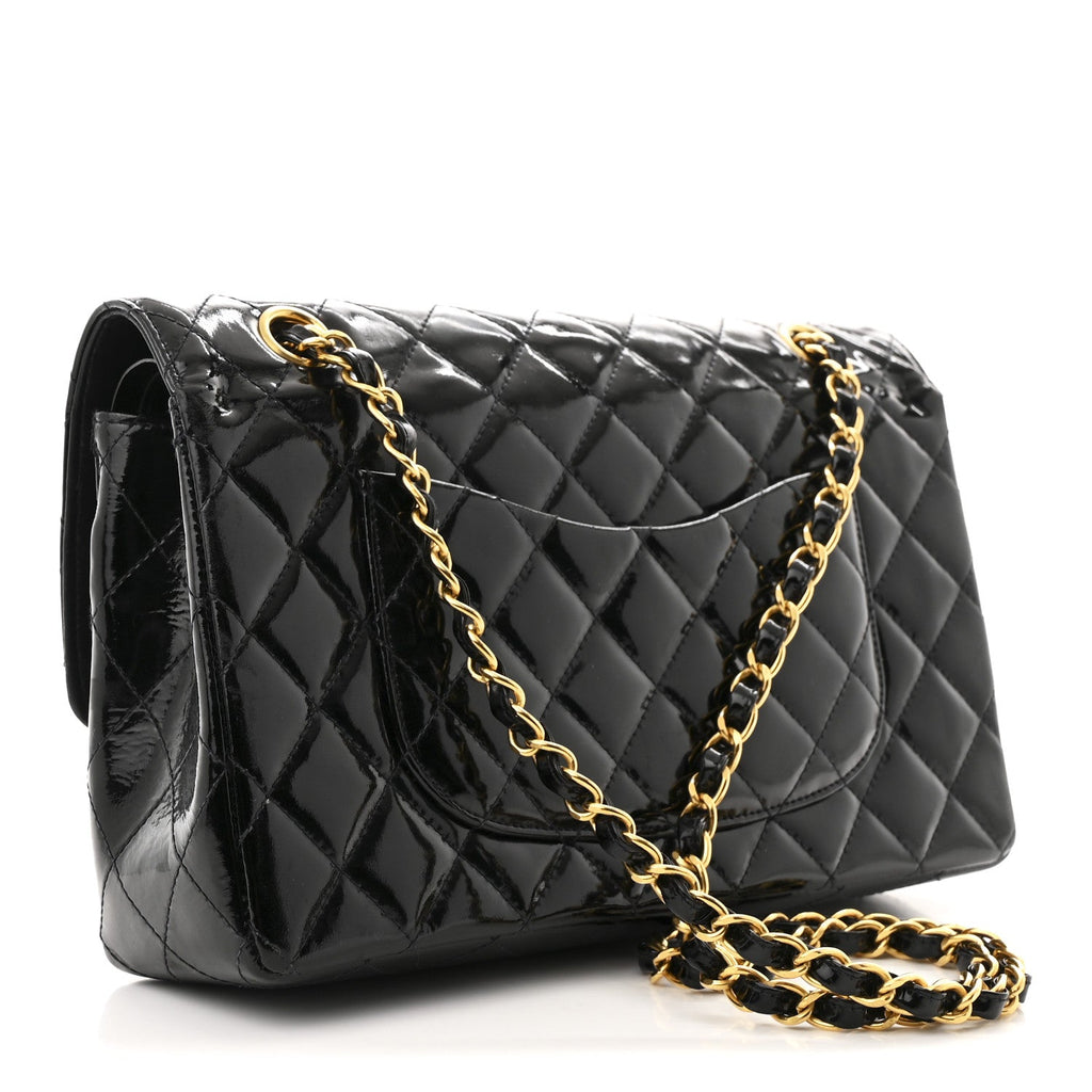 Patent Quilted Medium Double Flap Black