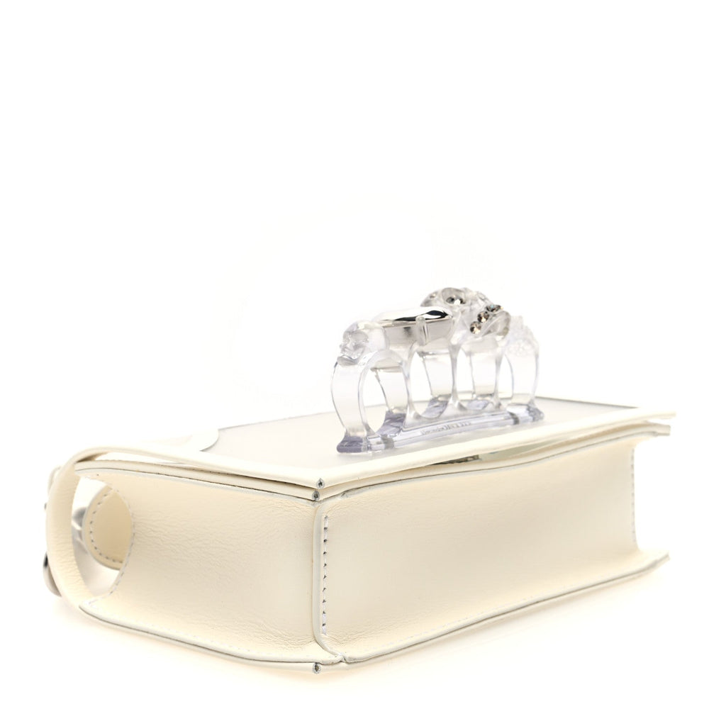 Calfskin Polyurethane Mini Jeweled Knuckle Satchel Clear White