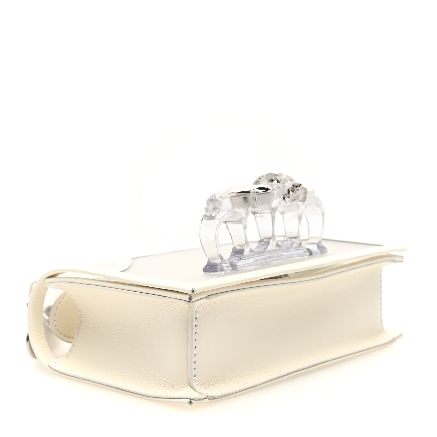 Calfskin Polyurethane Mini Jeweled Knuckle Satchel Clear White