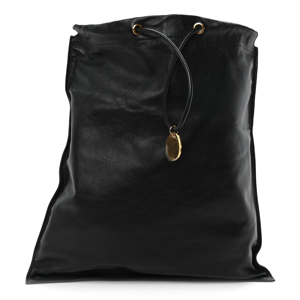 Calfskin Flat Drawstring Tote Black
