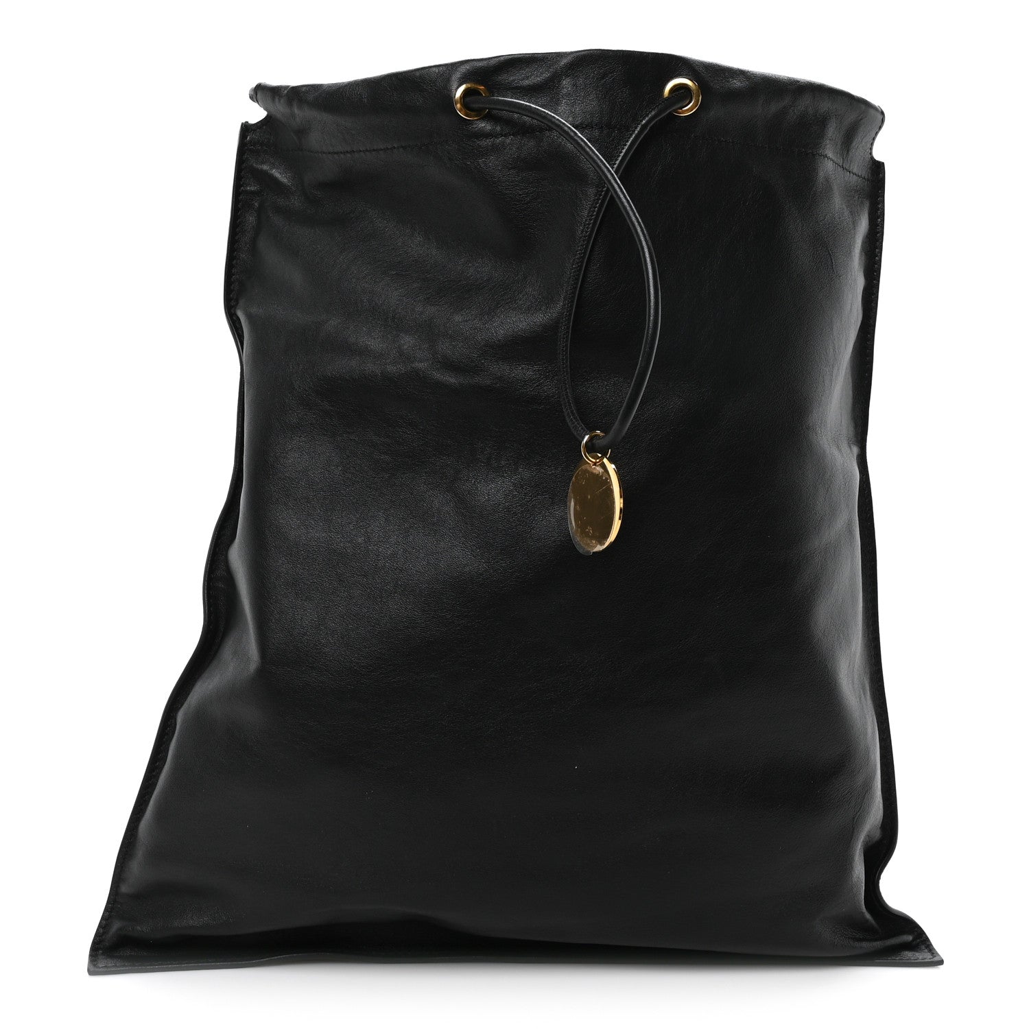 Calfskin Flat Drawstring Tote Black