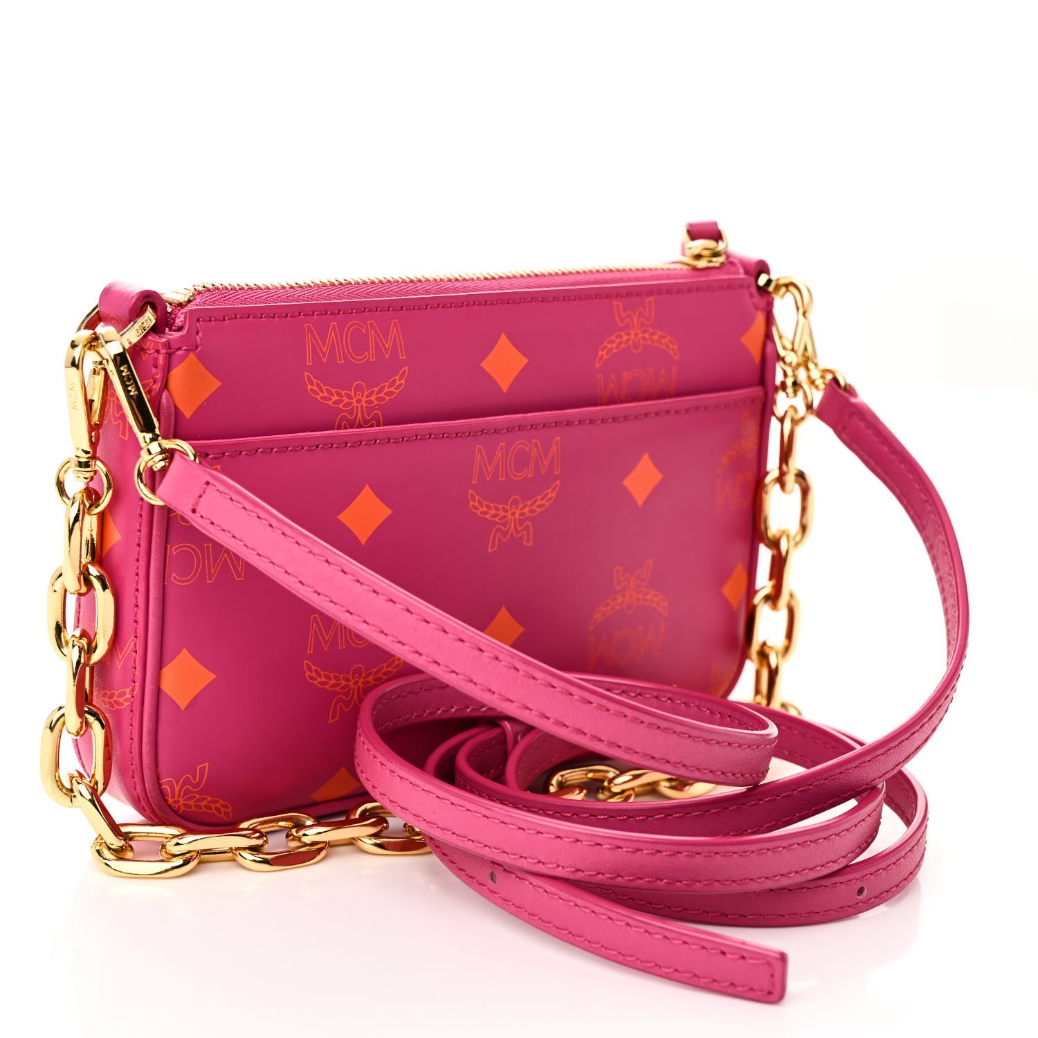 Calfskin Color Splash Mini Pouch on Chain Pink
