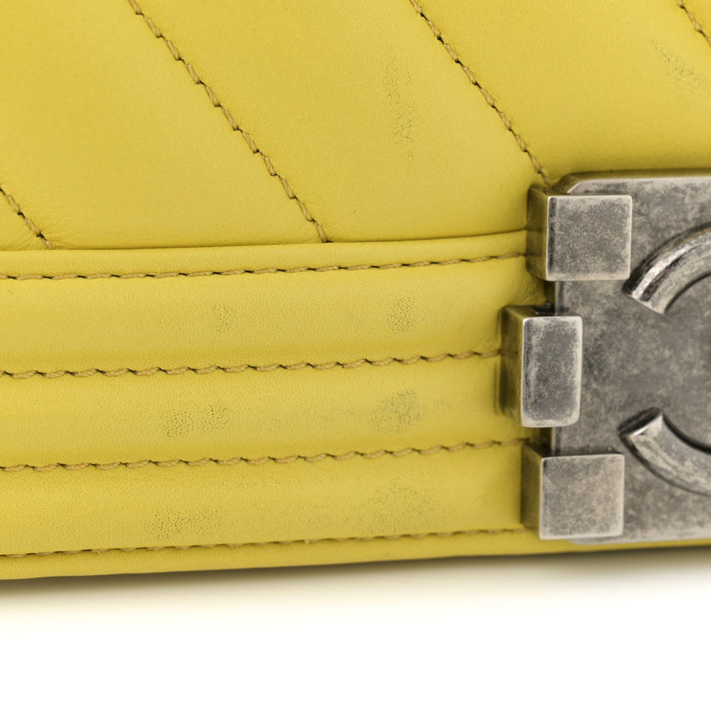 Calfskin Chevron Quilted Medium Boy Flap Yellow
