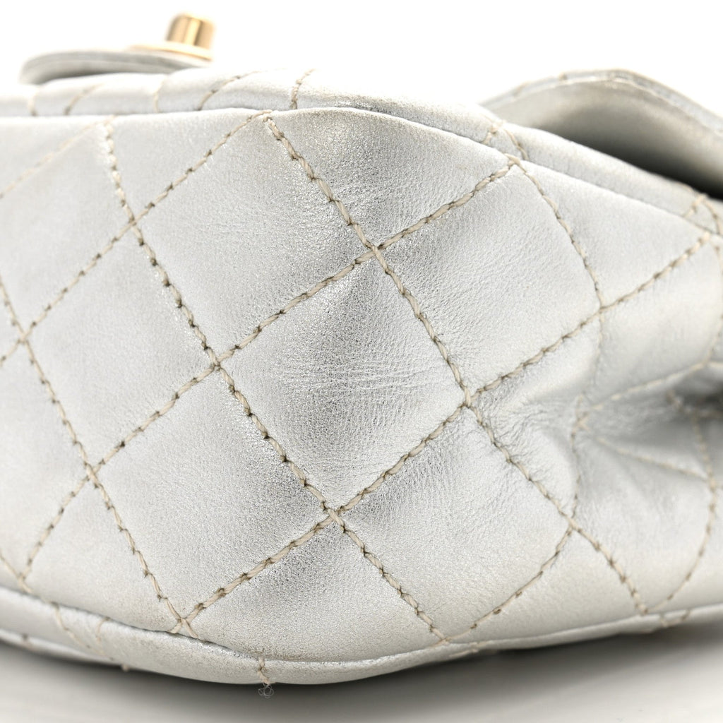 Metallic Lambskin Quilted Mini Square Flap Silver