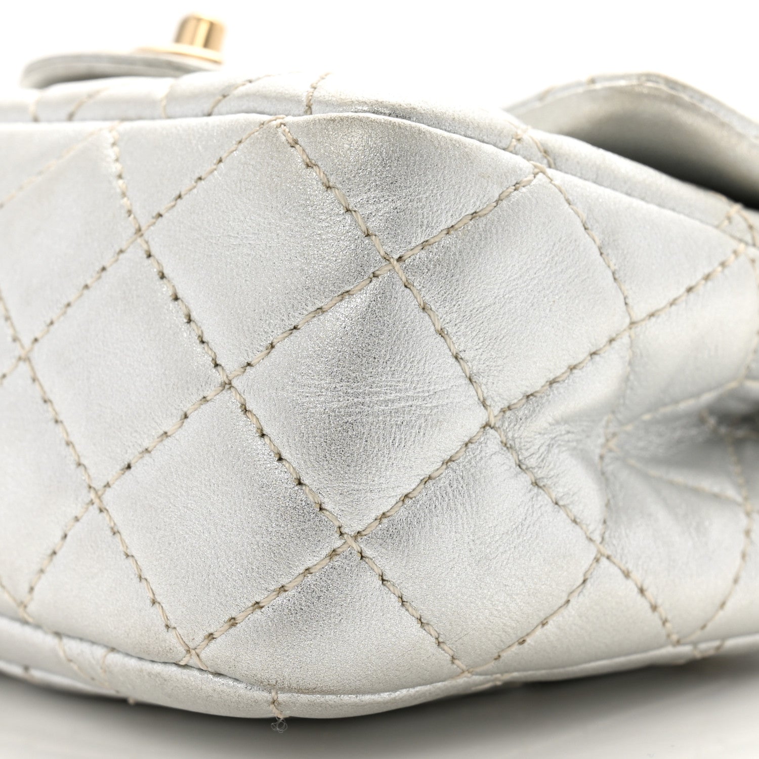 Metallic Lambskin Quilted Mini Square Flap Silver