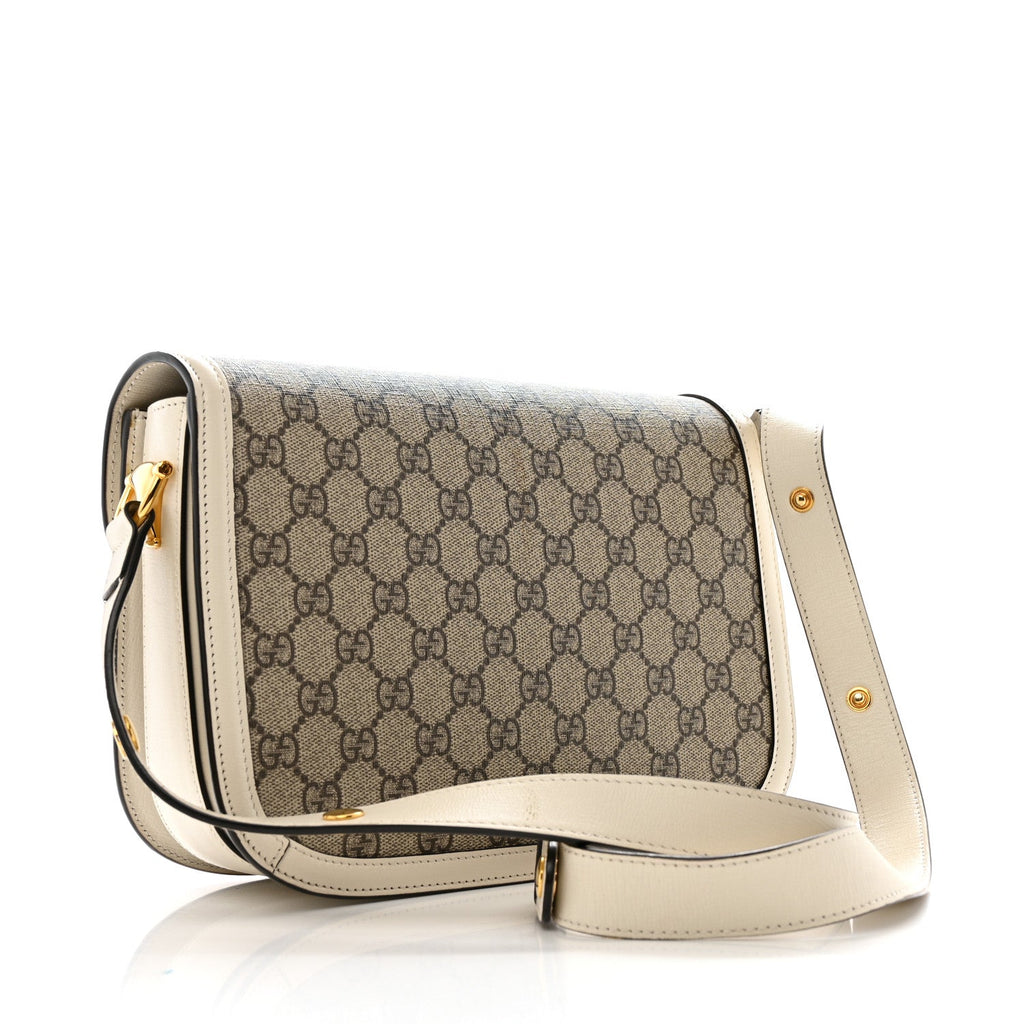 GG Supreme Monogram Horsebit 1955 Shoulder Bag Beige Mystic White
