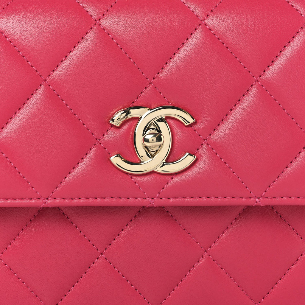 Lambskin Quilted Small Trendy CC Flap Dual Handle Bag Dark Pink
