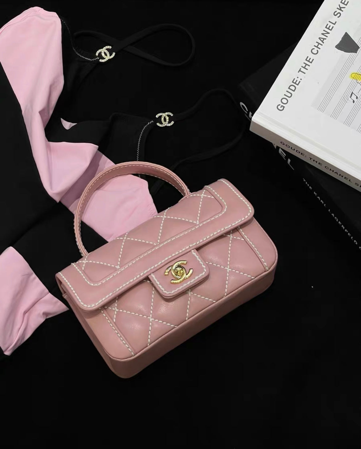 chanel vintage pink mini handbag gold