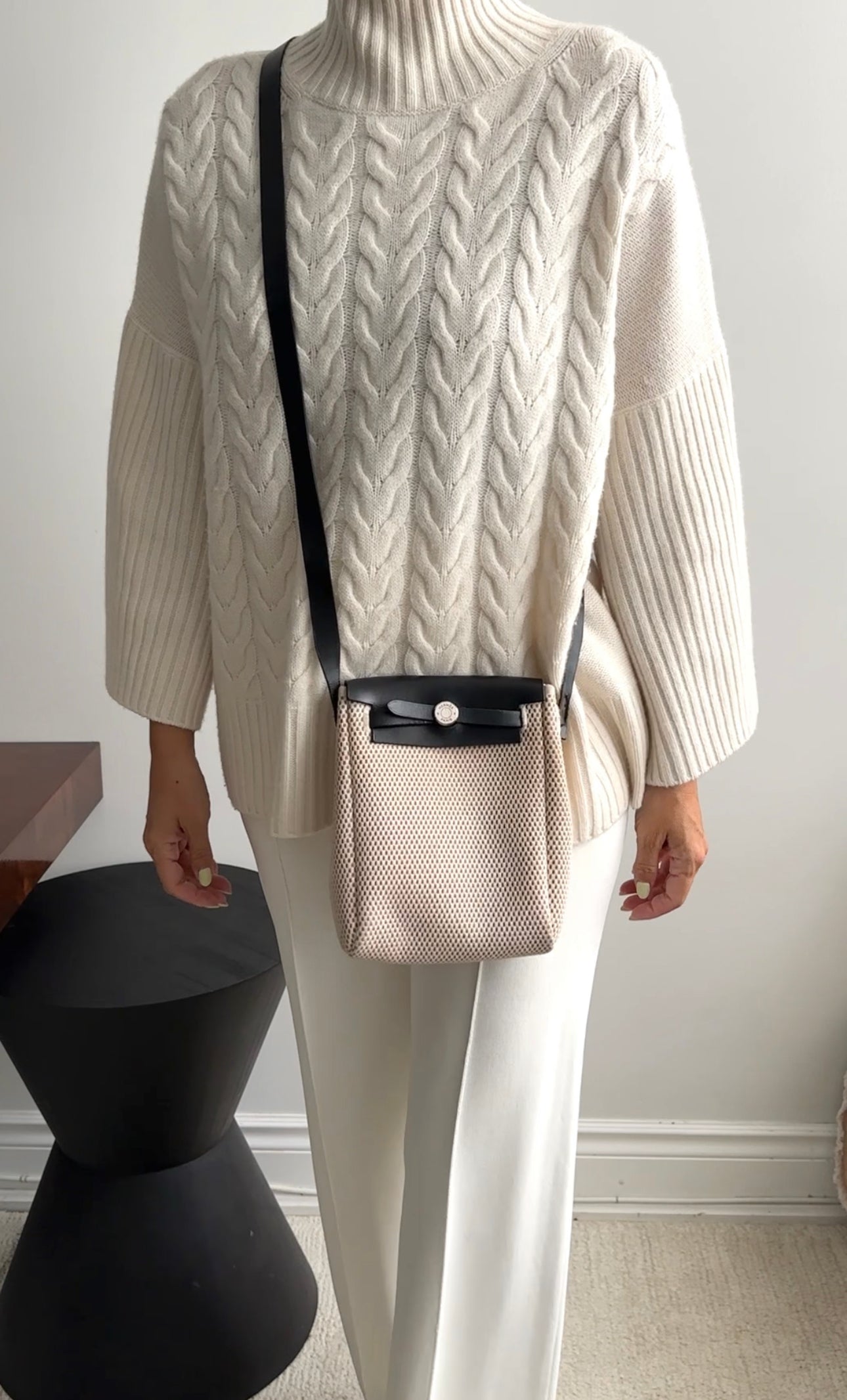 Hermes Mini Herbag Crossbody Bag Toile Natural and Black Canvas