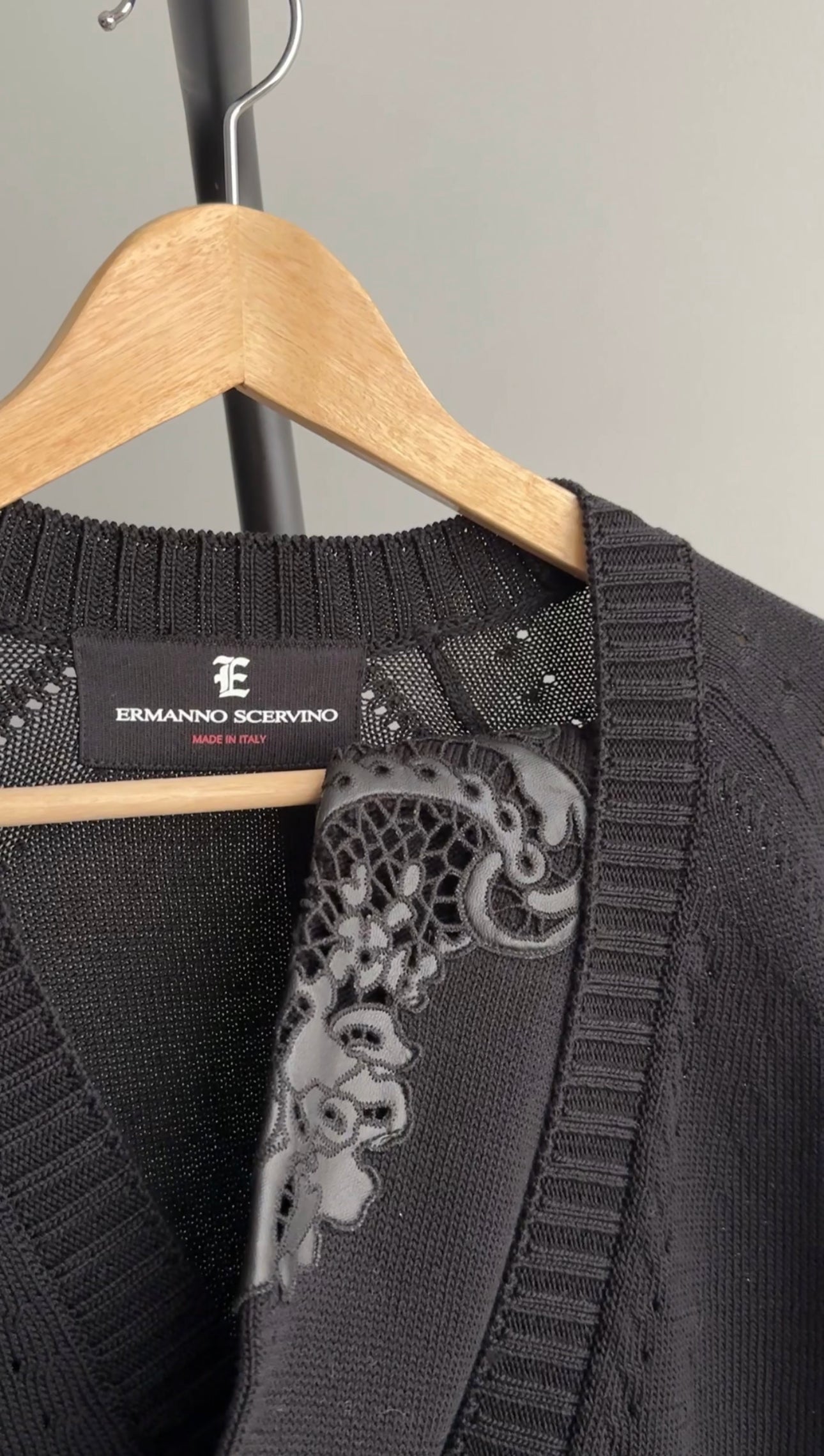 Ermanno Scervino Black Knit and Guipuire Lace Leather igan - S