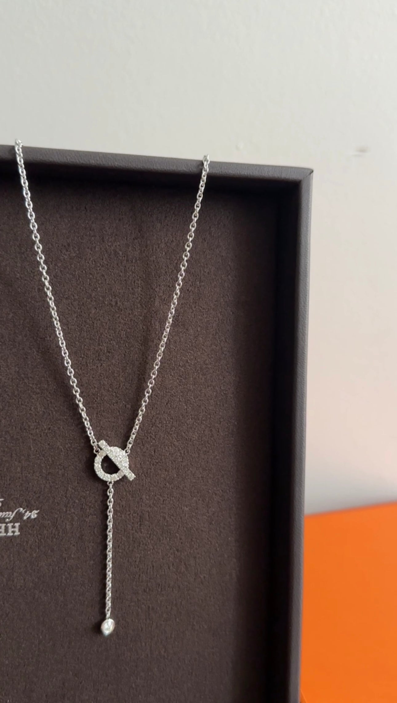 Hermes 18k White Gold Diamond Finesse Lariat Necklace