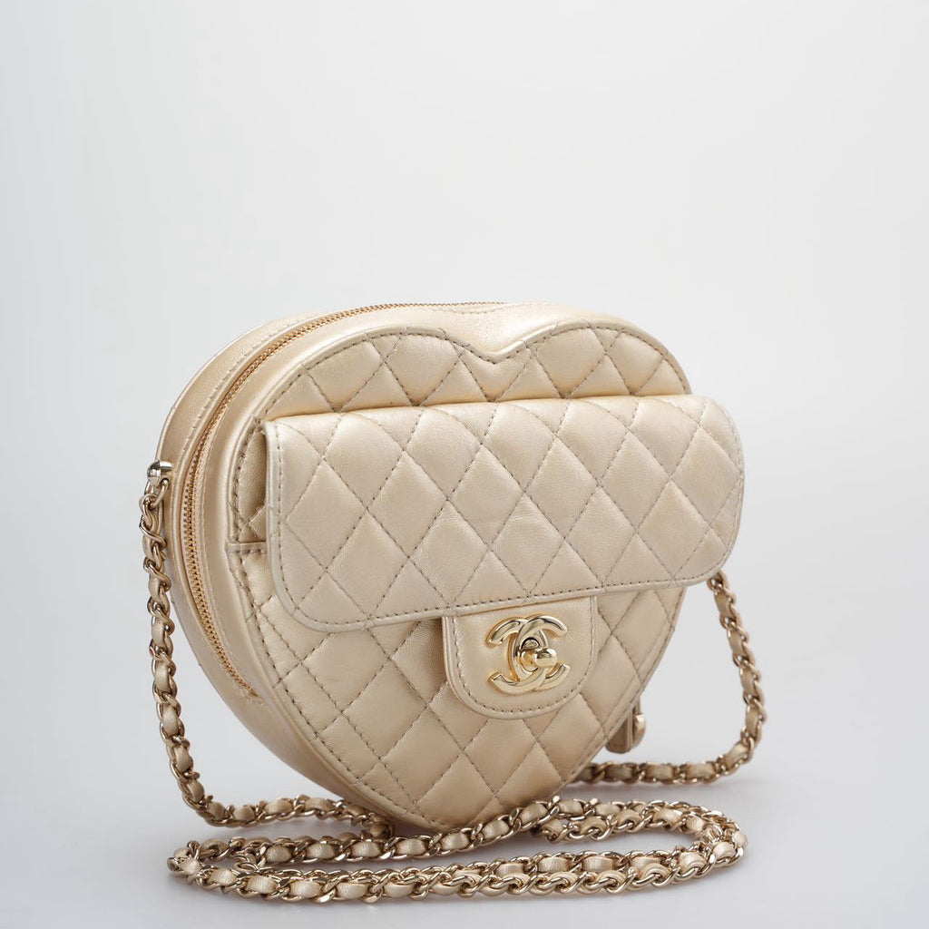Chanel Champagne Gold Big Heart Bag in Love Heart Clutch Large Size