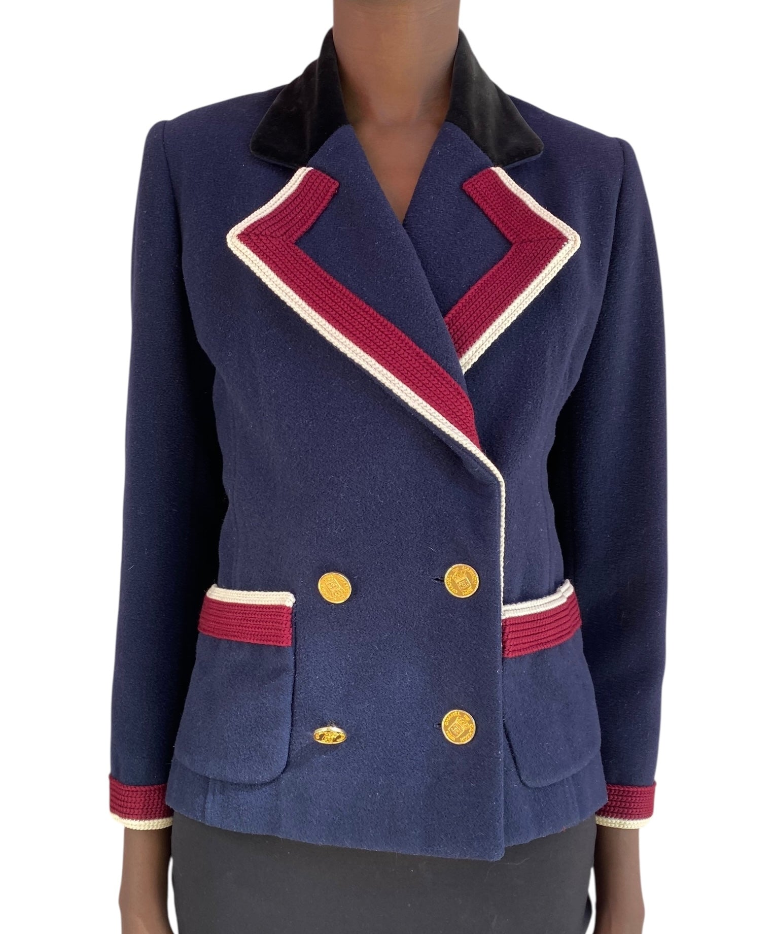 Chanel Vintage Navy Coin Button Double Breasted Jacket - 38 / US 6