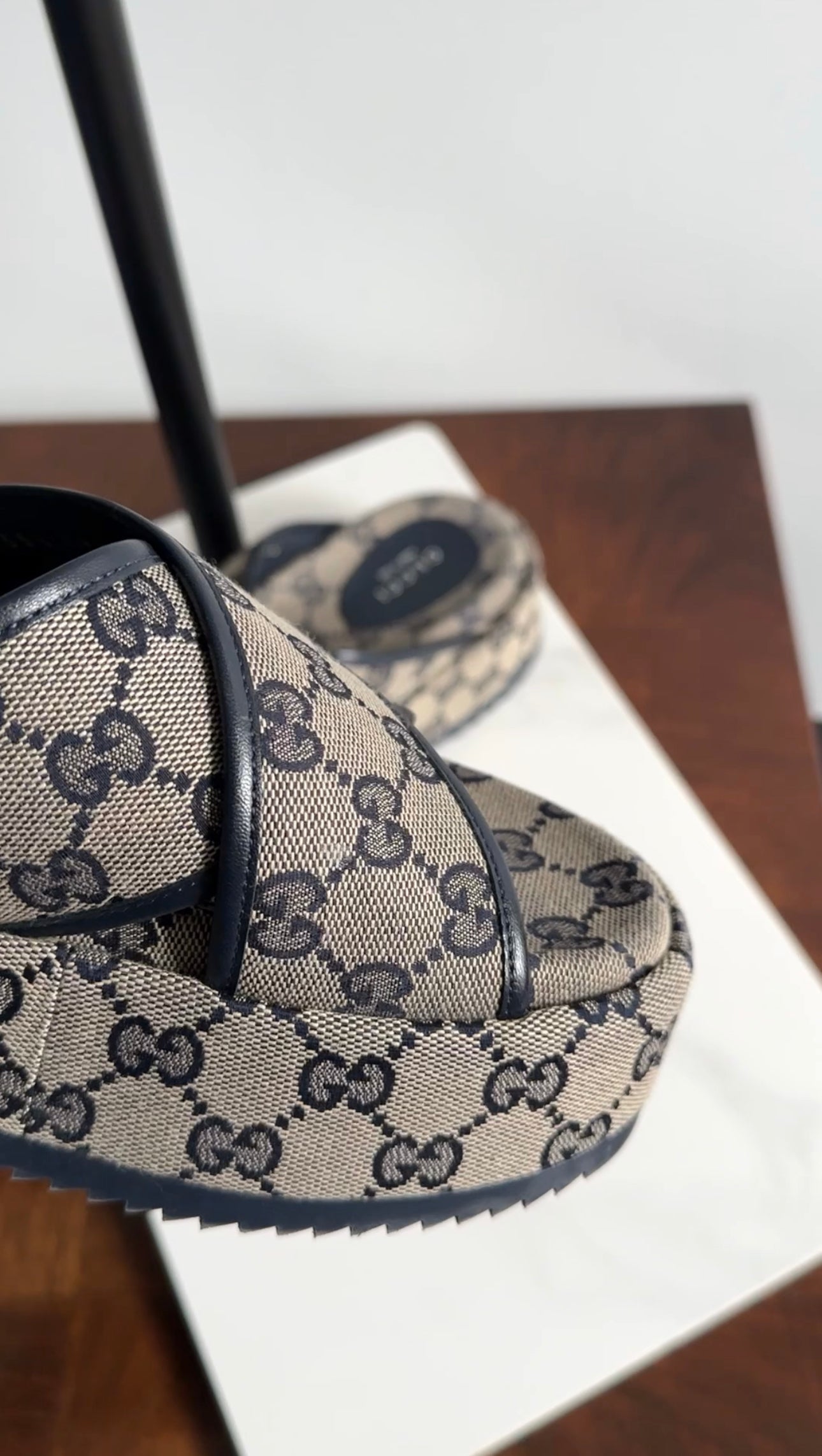 Gucci Navy Monogram Canvas Platform Sandals - 6.5