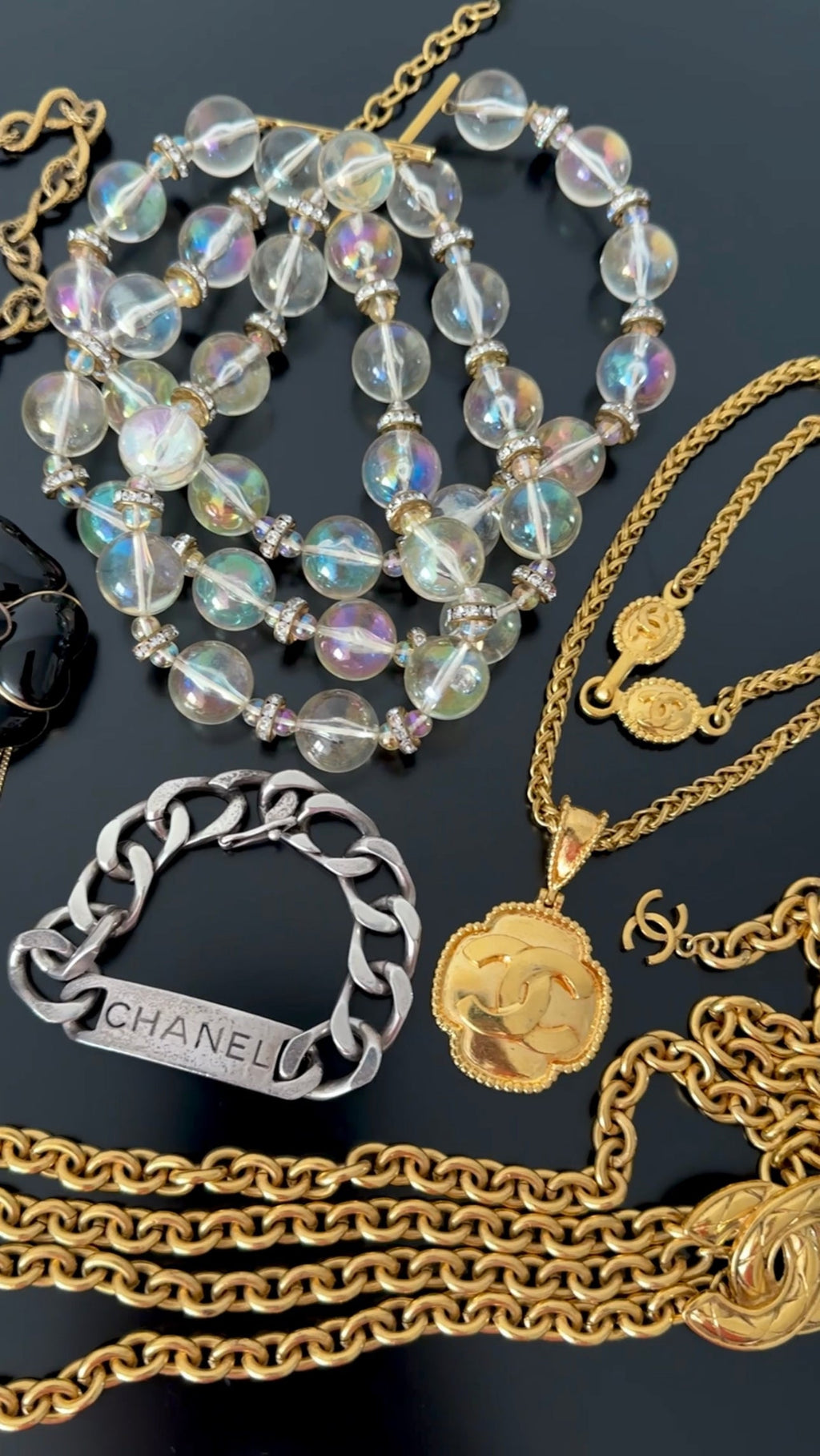 Chanel Vintage Early 1990's Triple Strand Acrylic Bead Necklace