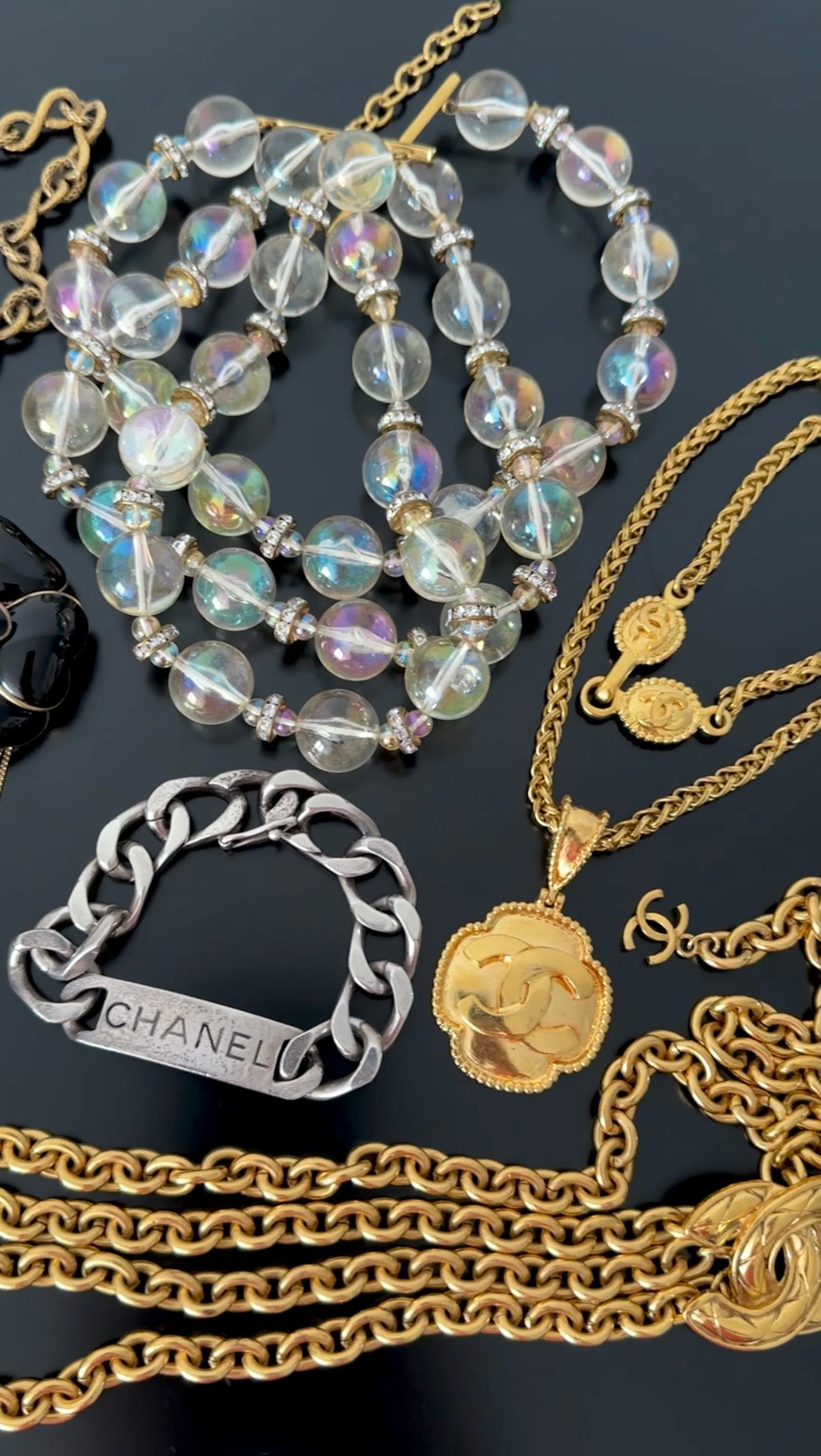 Chanel Vintage Early 1990's Triple Strand Acrylic Bead Necklace