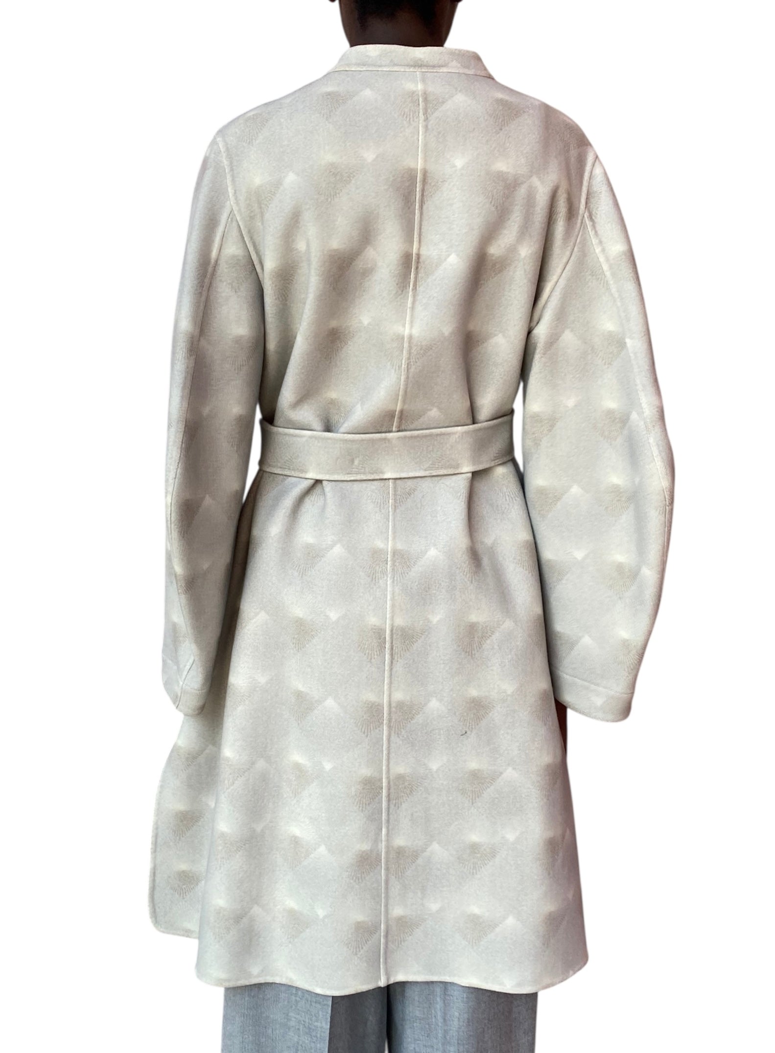 Giorgio Armani Grey Geometric Print Belted Wool Car Coat - 44 / US 8