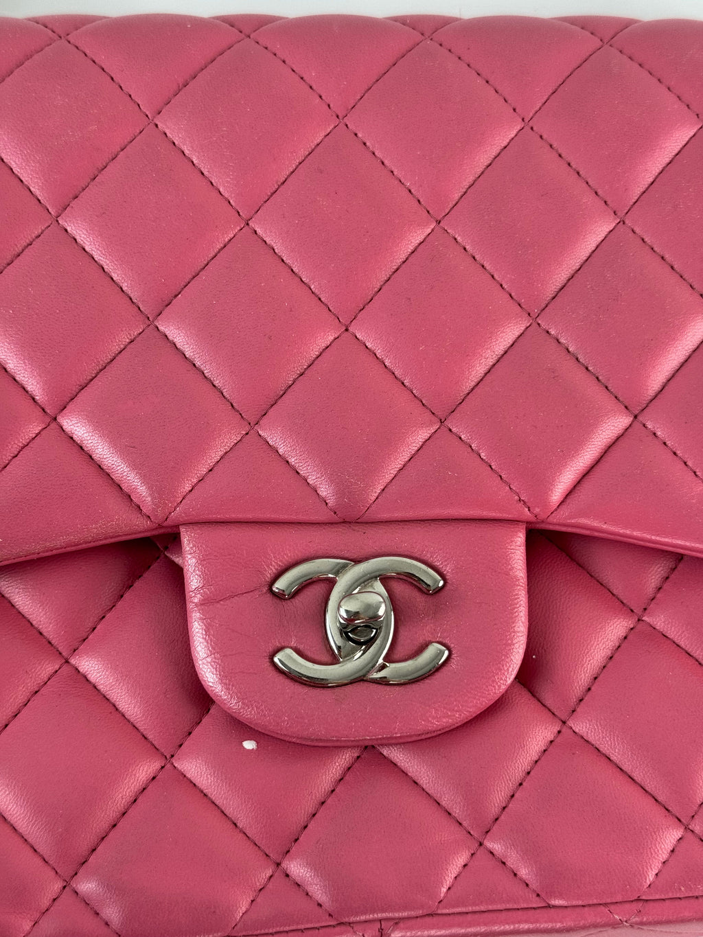 Chanel Pink Classic Double Flap Bag with Silver Hardware in Jumbo Size