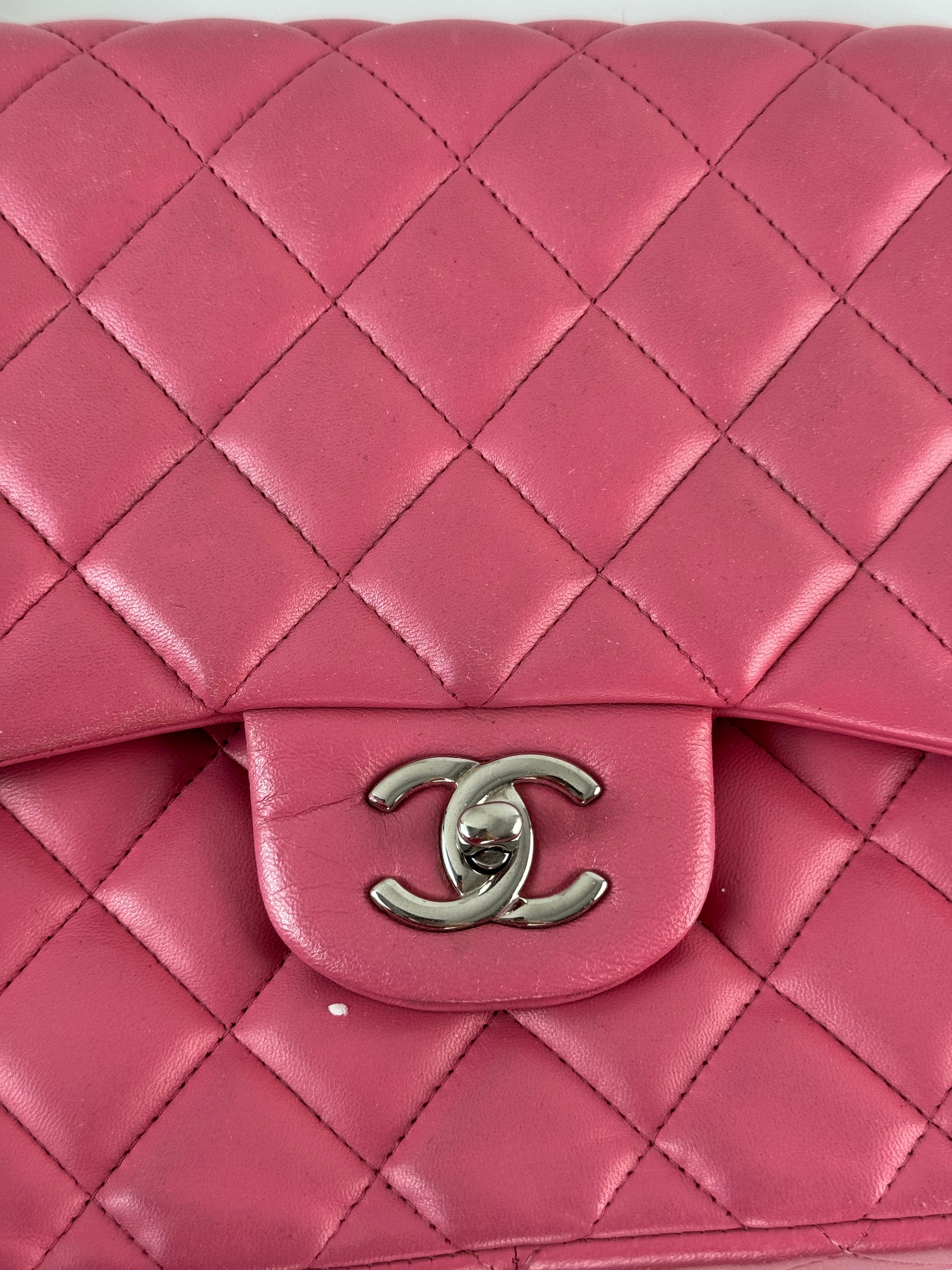 Chanel Pink Classic Double Flap Bag with Silver Hardware in Jumbo Size