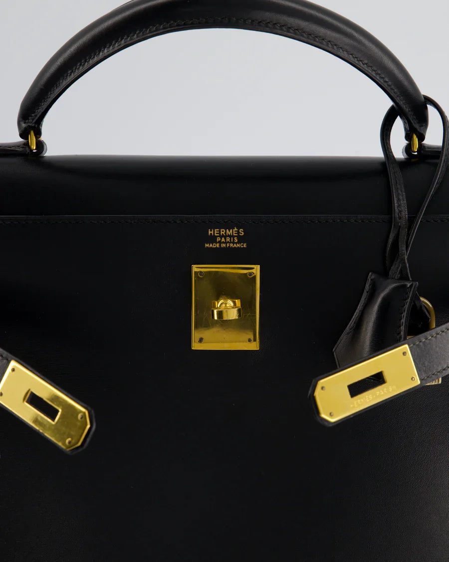 Hermes Vintage Kelly 32 Sellier in Box Leather with Gold Hardware