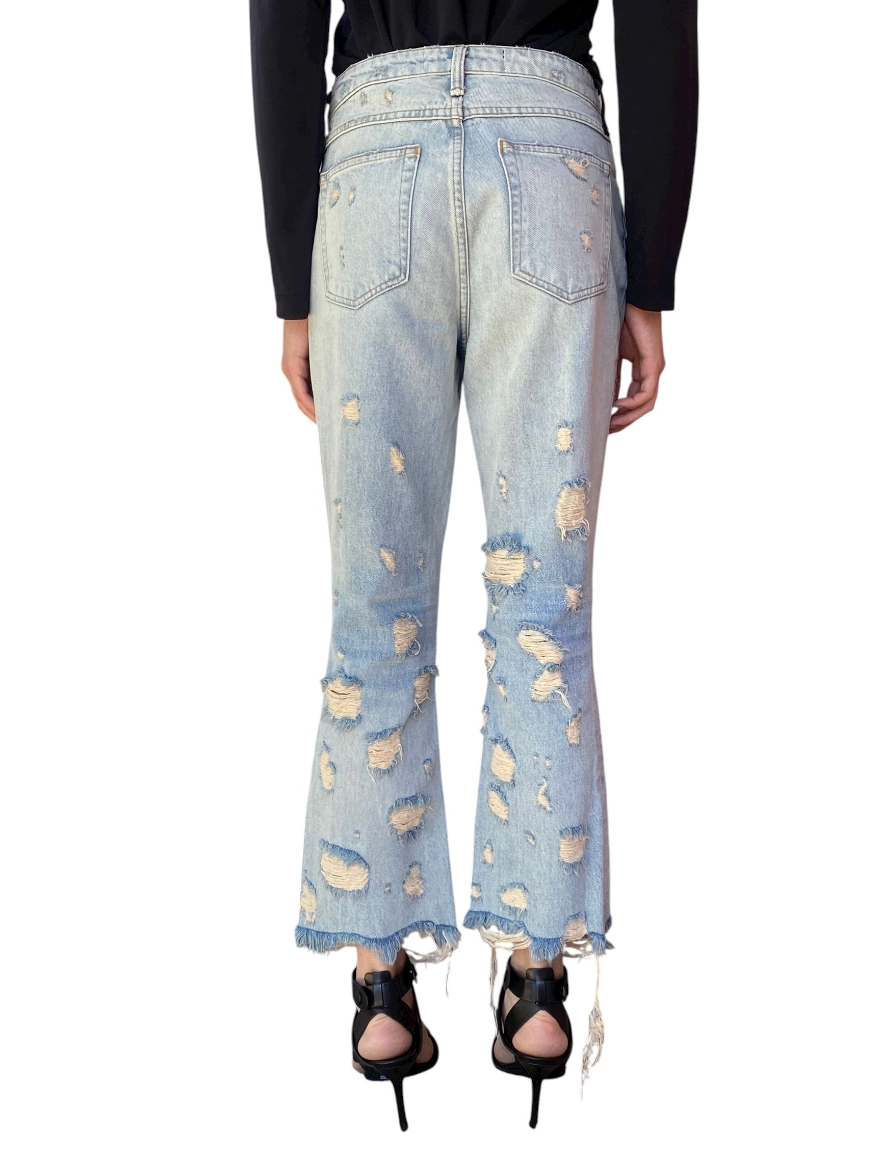Alexander Wang Blue “Grind”Distressed Flared Leg Denim - W28