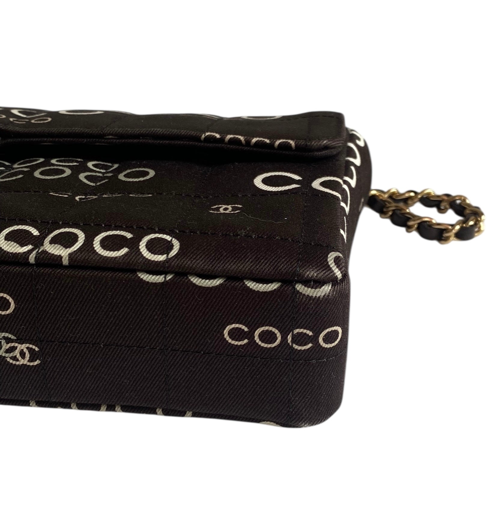 Chanel Vintage Brown Canvas Coco East West Single Flap Bag