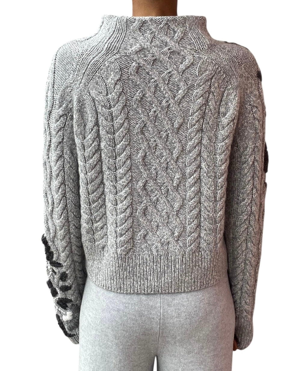 Ermanno Scervino Grey Cashmere Cable Floral Knit Sweater - US 6