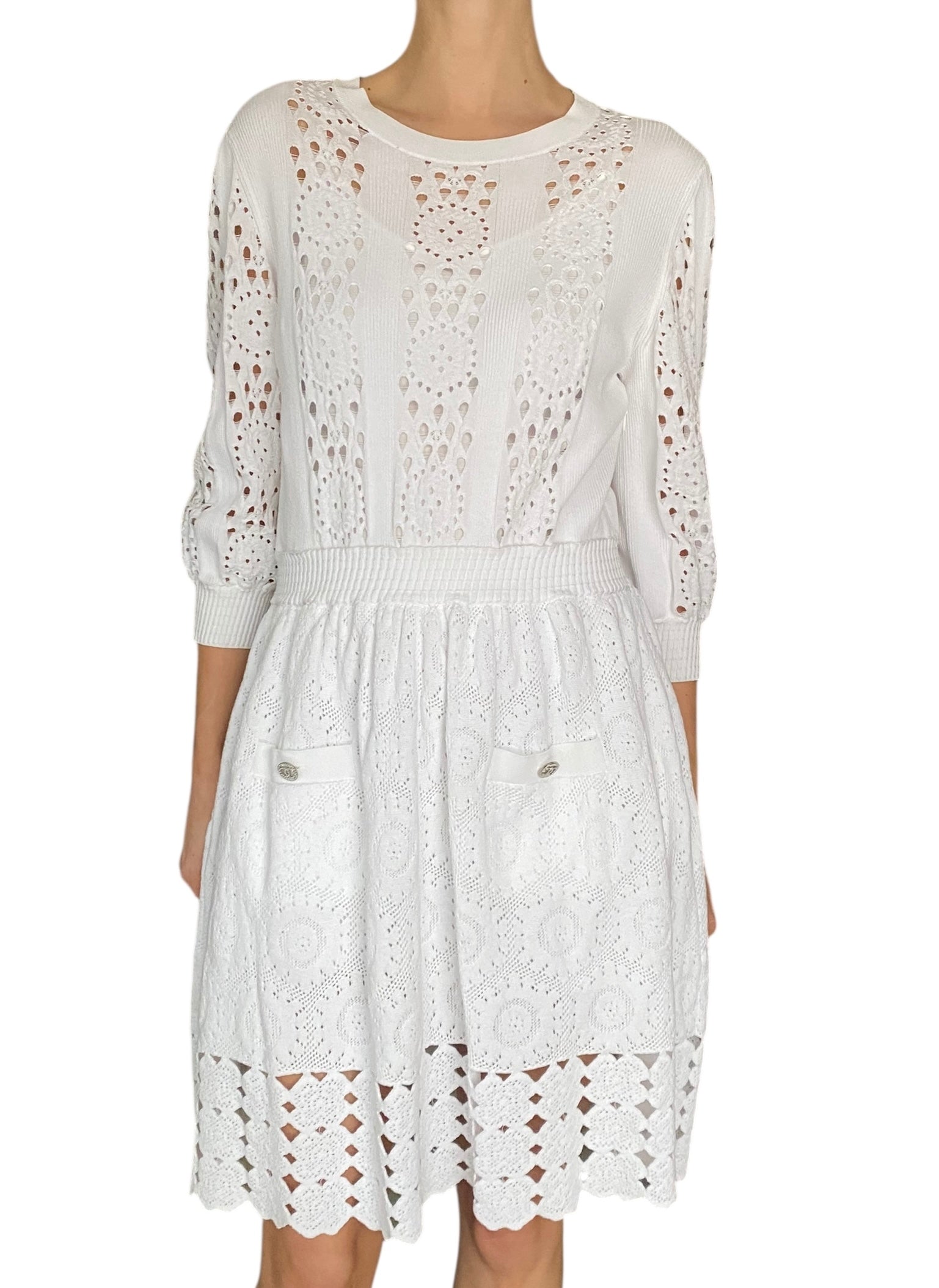 Chanel 20P White Open Knit Dress - FR42 / L