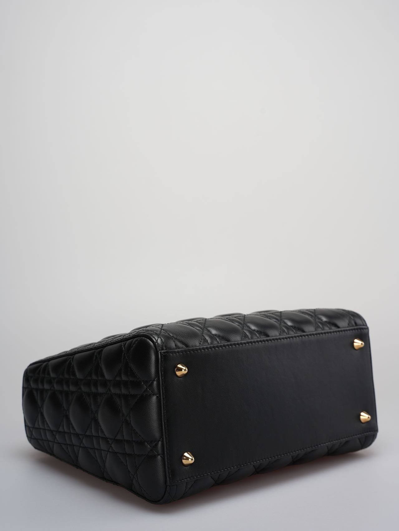 Christian Dior Black Medium Bag in Cannage Lambskin Leather with Gold Hardware