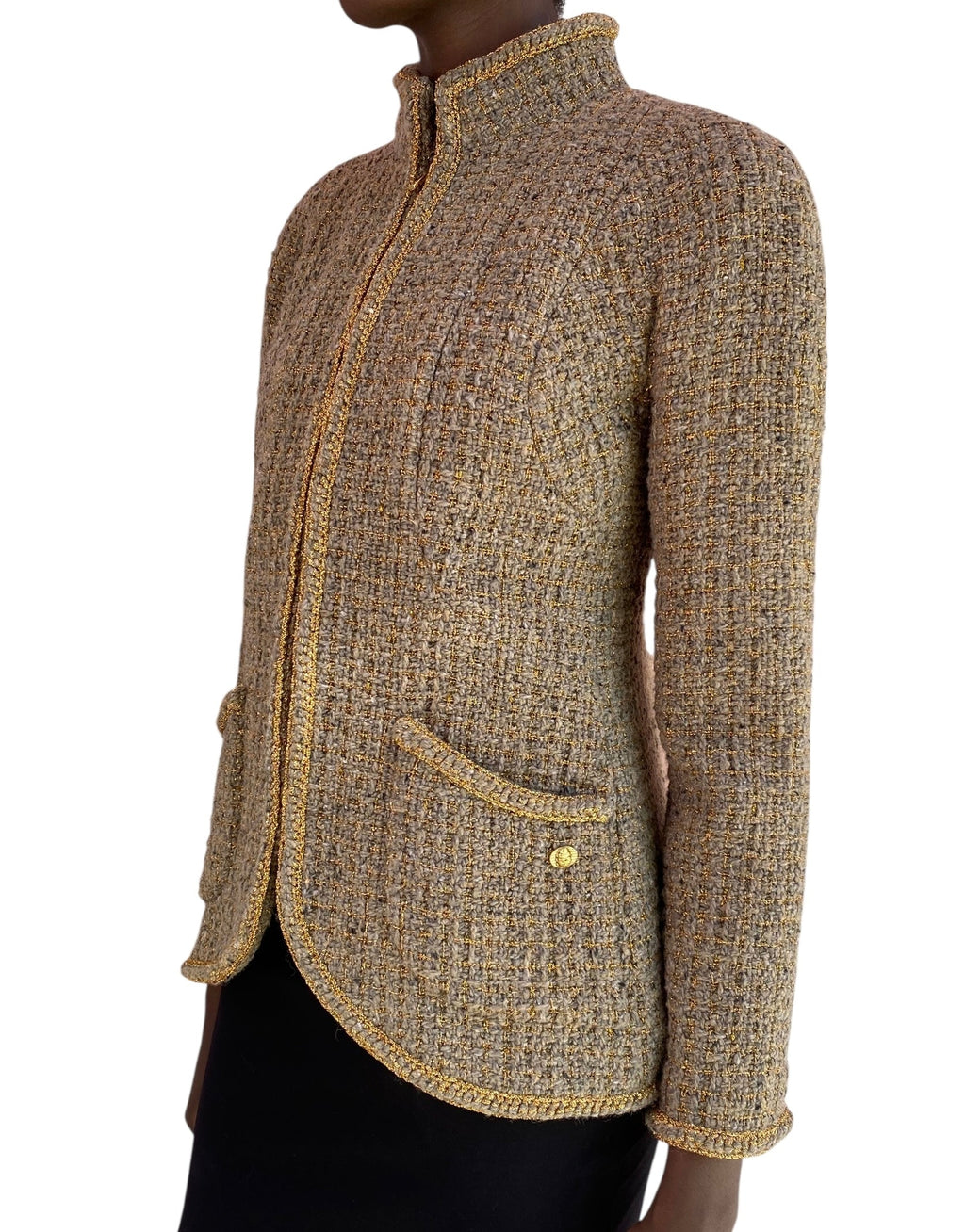 Chanel 2019 Gold Tweed Scarab Jacket - 38