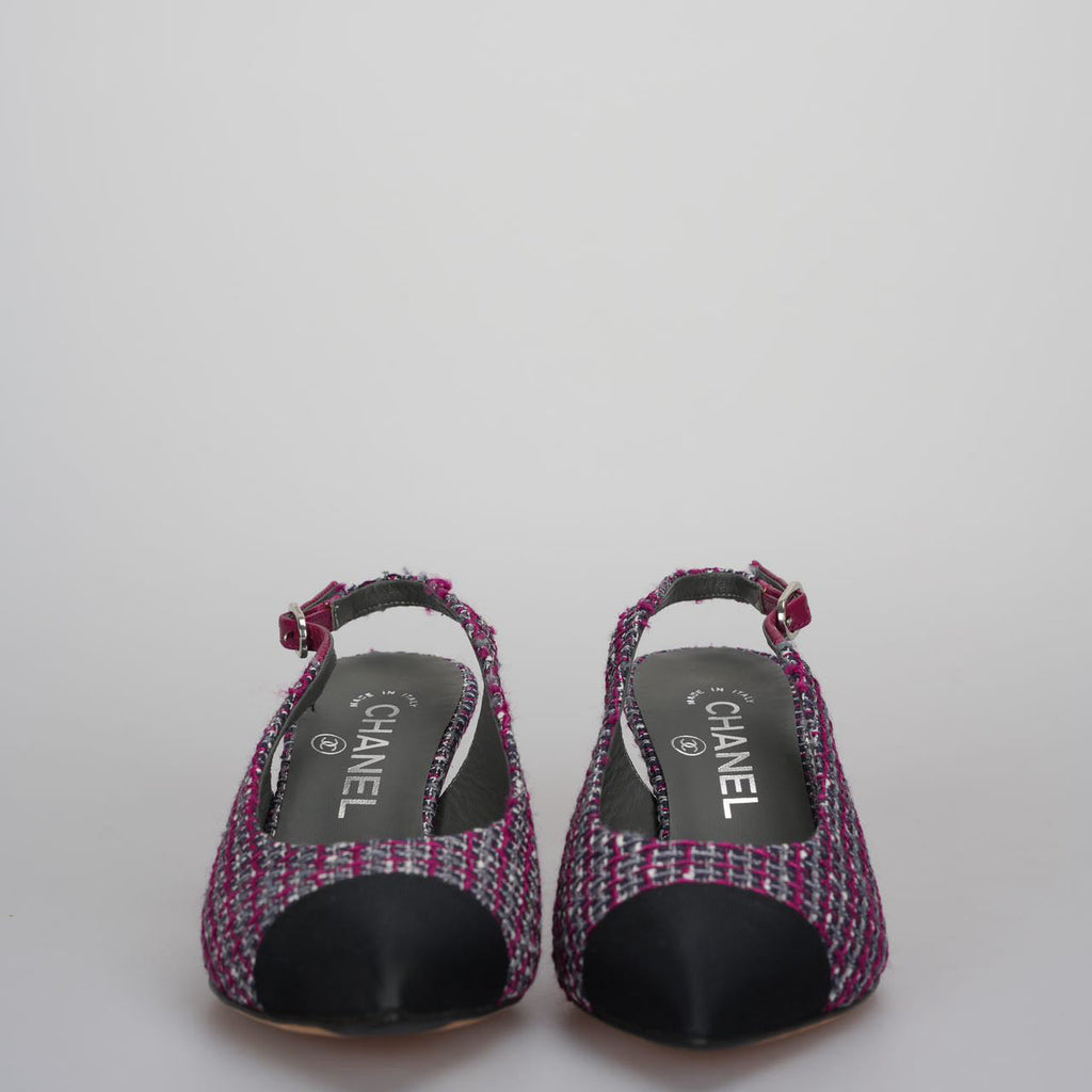 Chanel purple Tweed Slingback Heels Sandals 35.5Multicolor