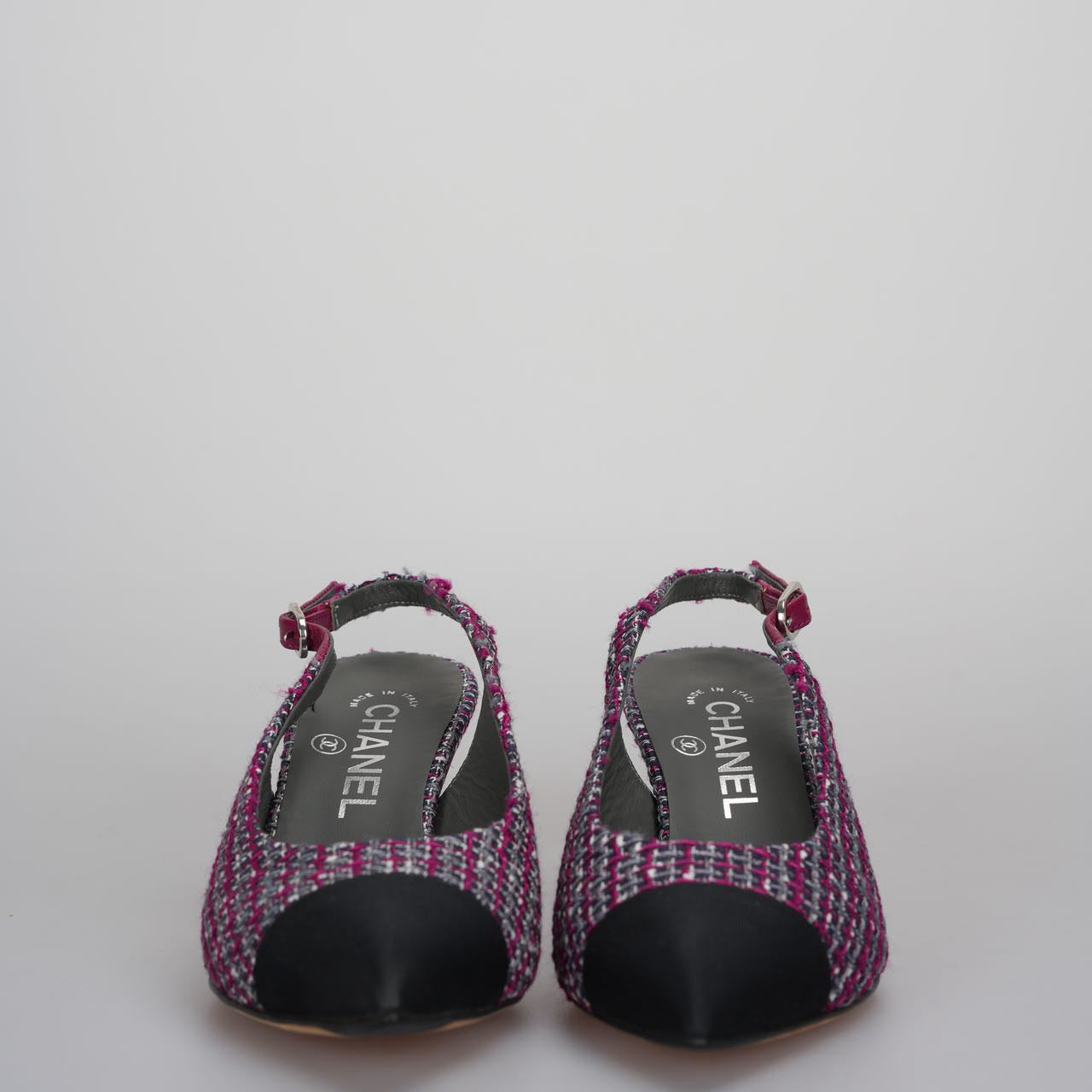 Chanel purple Tweed Slingback Heels Sandals 35.5Multicolor