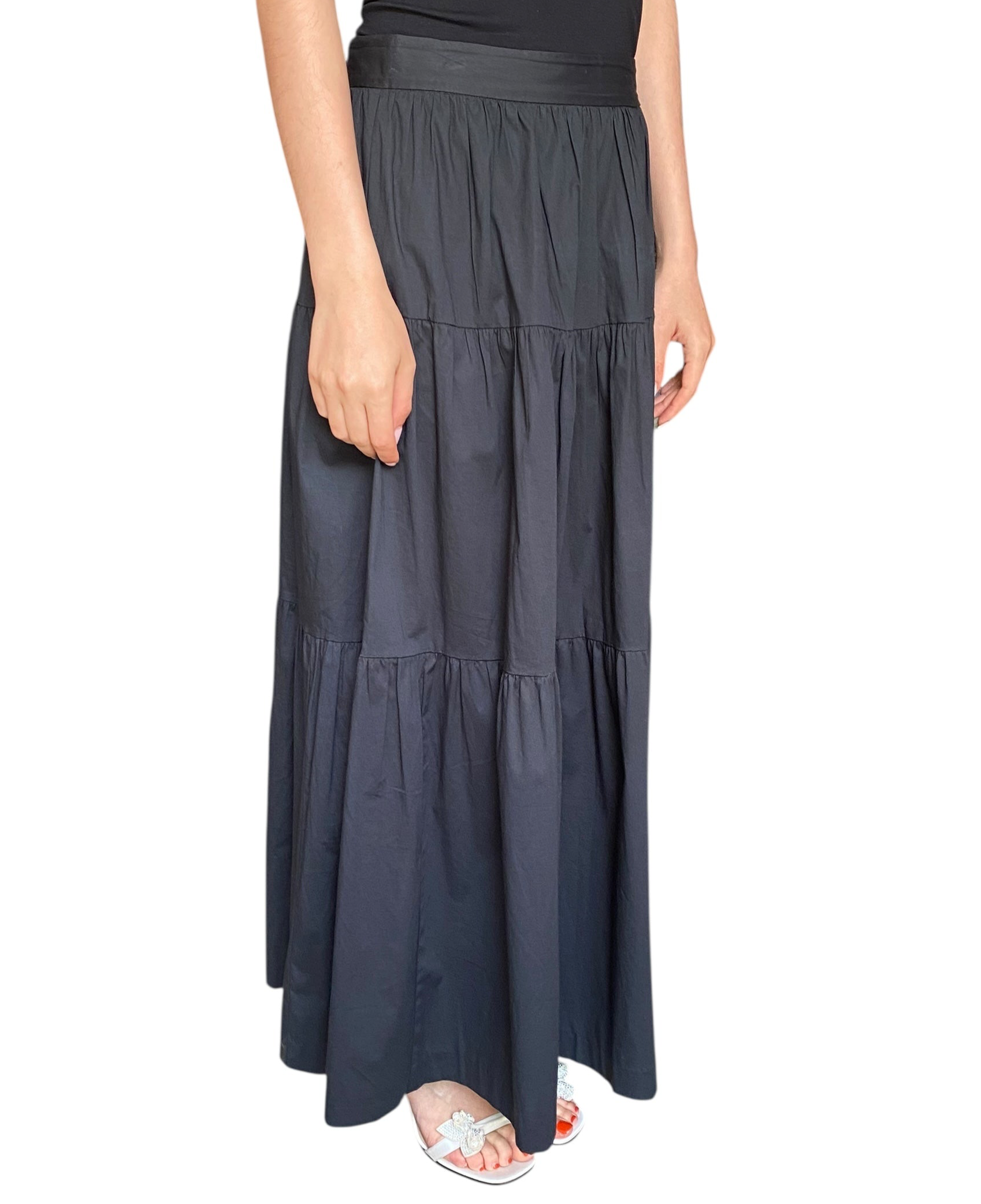 Staud Navy Tiered Maxi Skirt - 8